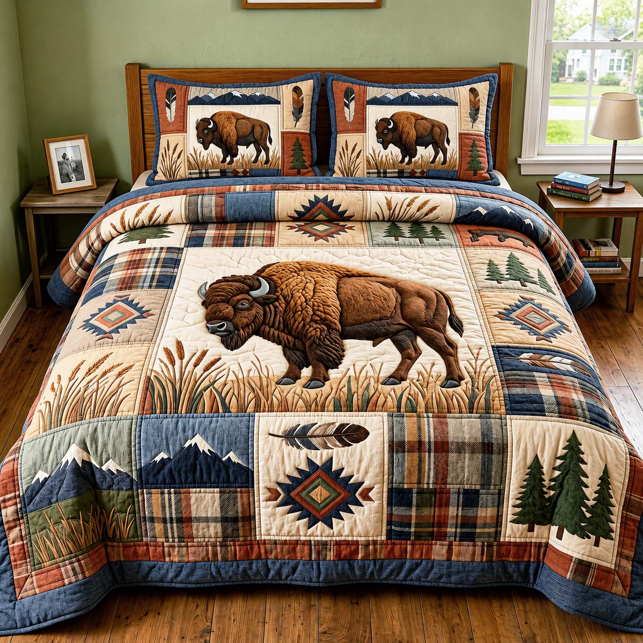 Prairie Buffalo 3-Piece Quilted Bedding Set GFTOQM5001
