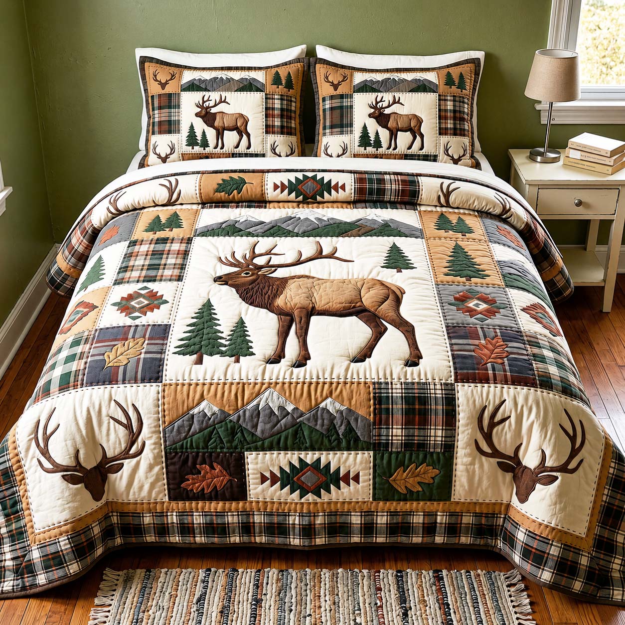 Mountain Elk 3-Piece Quilted Bedding Set GFTOQM5002