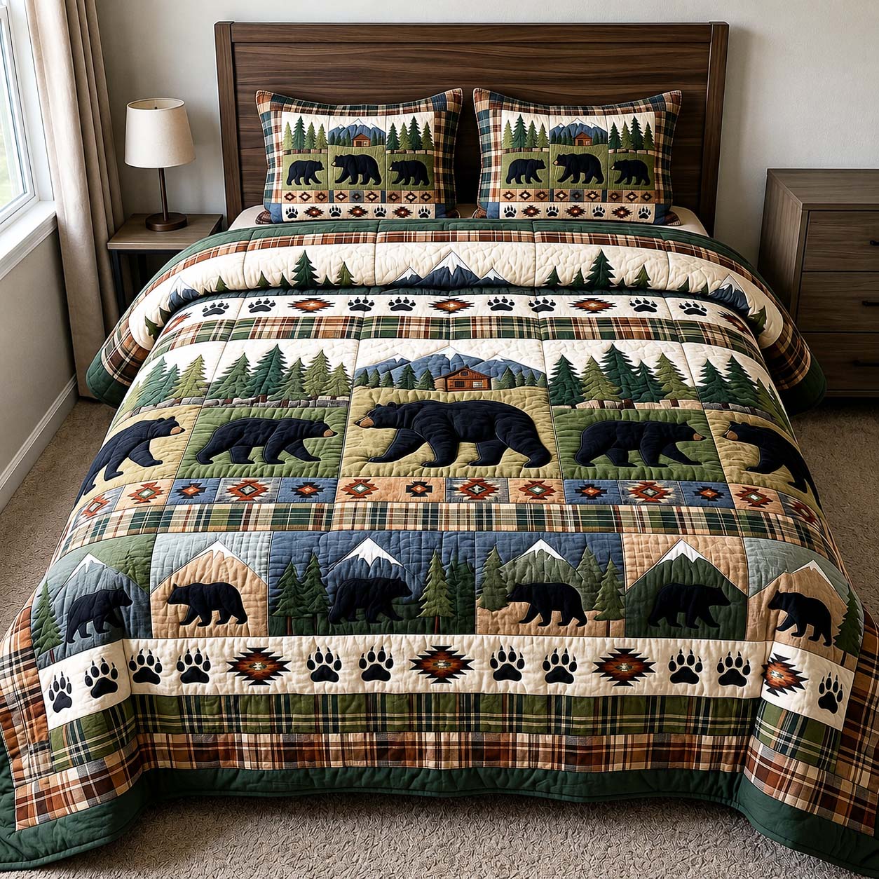 Forest Trail 3-Piece Quilted Bedding Set GFTOQM5003