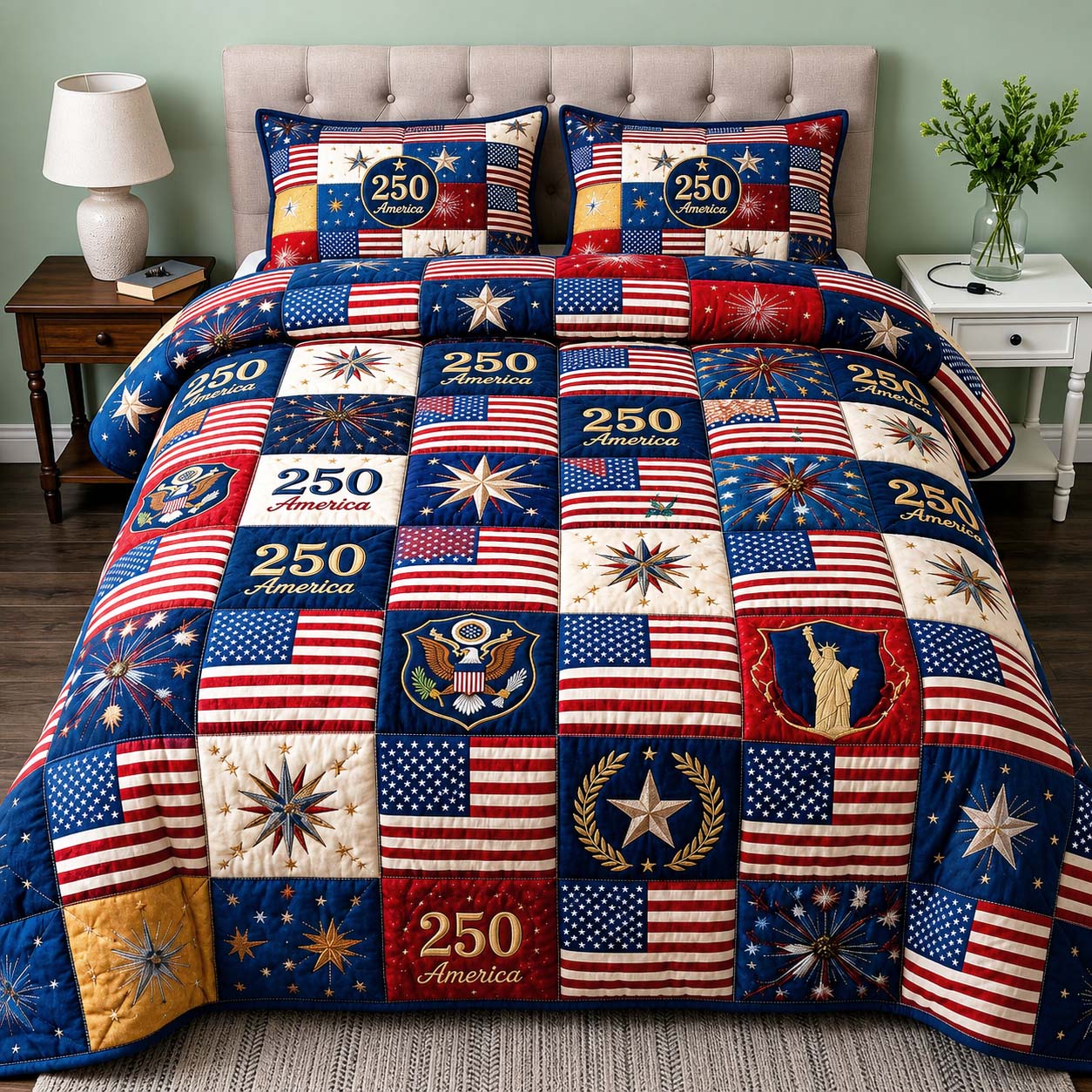 American Flag 3-Piece Quilted Bedding Set GFTOQM5030