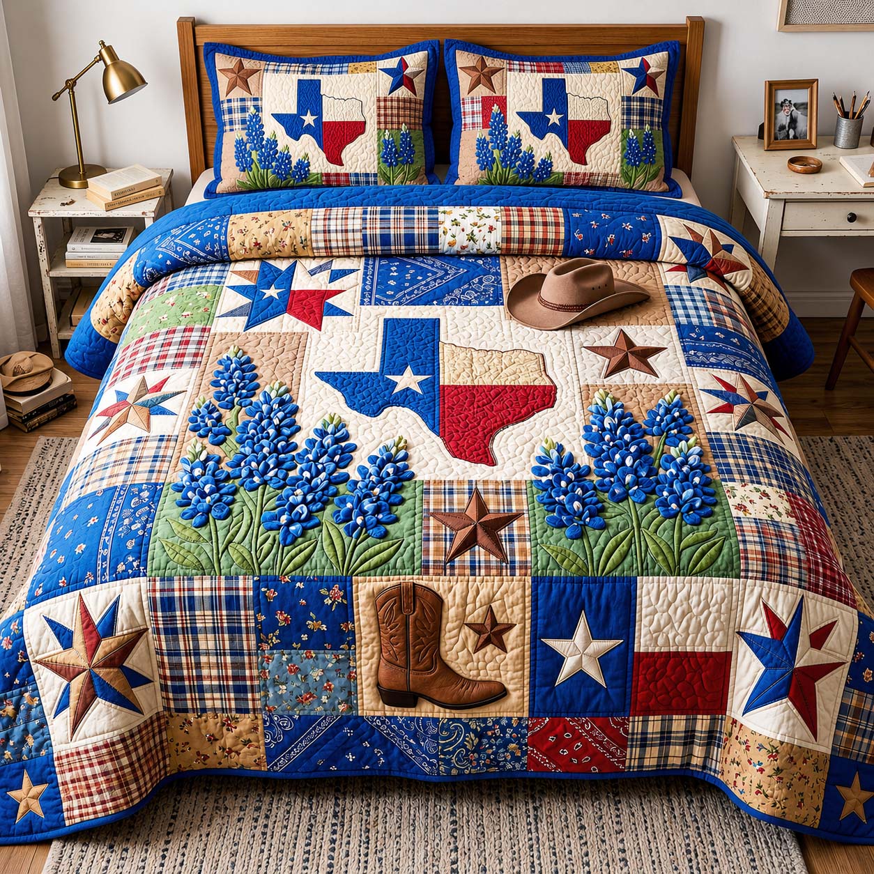 Bluebonnet Trails 3-Piece Quilted Bedding Set GFTOQM5035