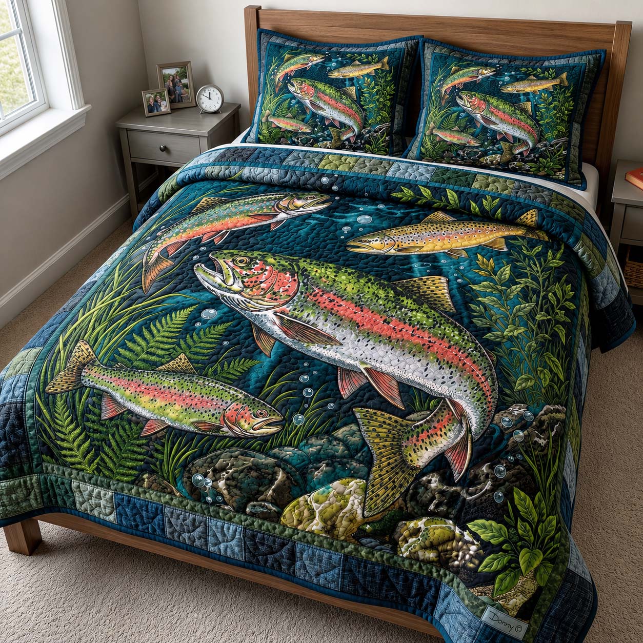 River Trout 3-Piece Quilted Bedding Set GFTOQM5048