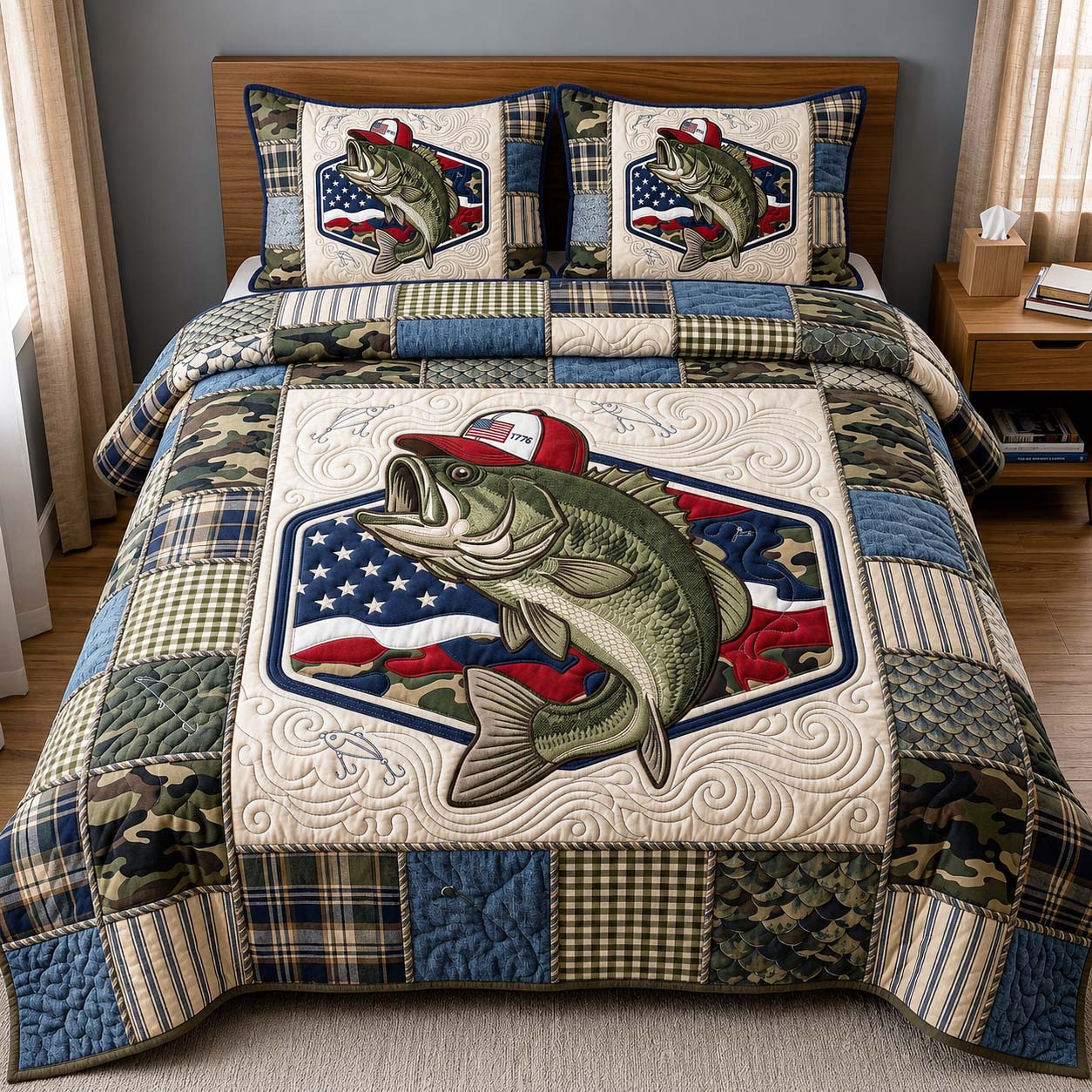 Patriot Bass 3-Piece Quilted Bedding Set GFTOQM5051