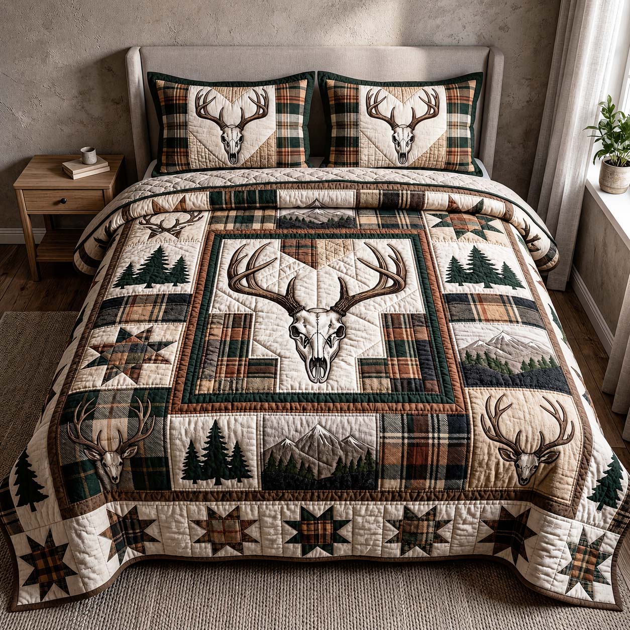 Plaid Wilderness 3-Piece Quilted Bedding Set GFTOQM5057