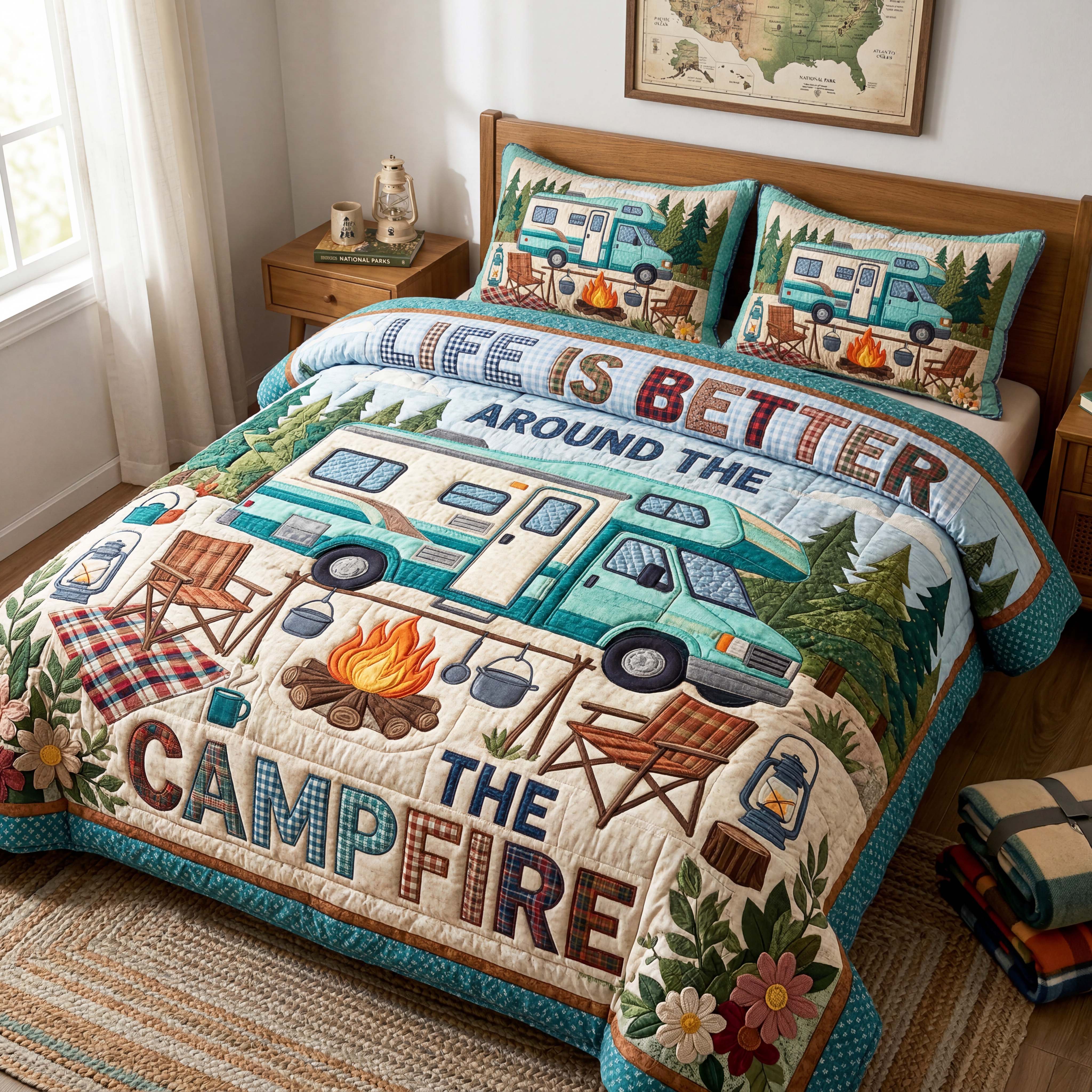Campfire Camper 3-Piece Quilted Bedding Set GFTOQM5097