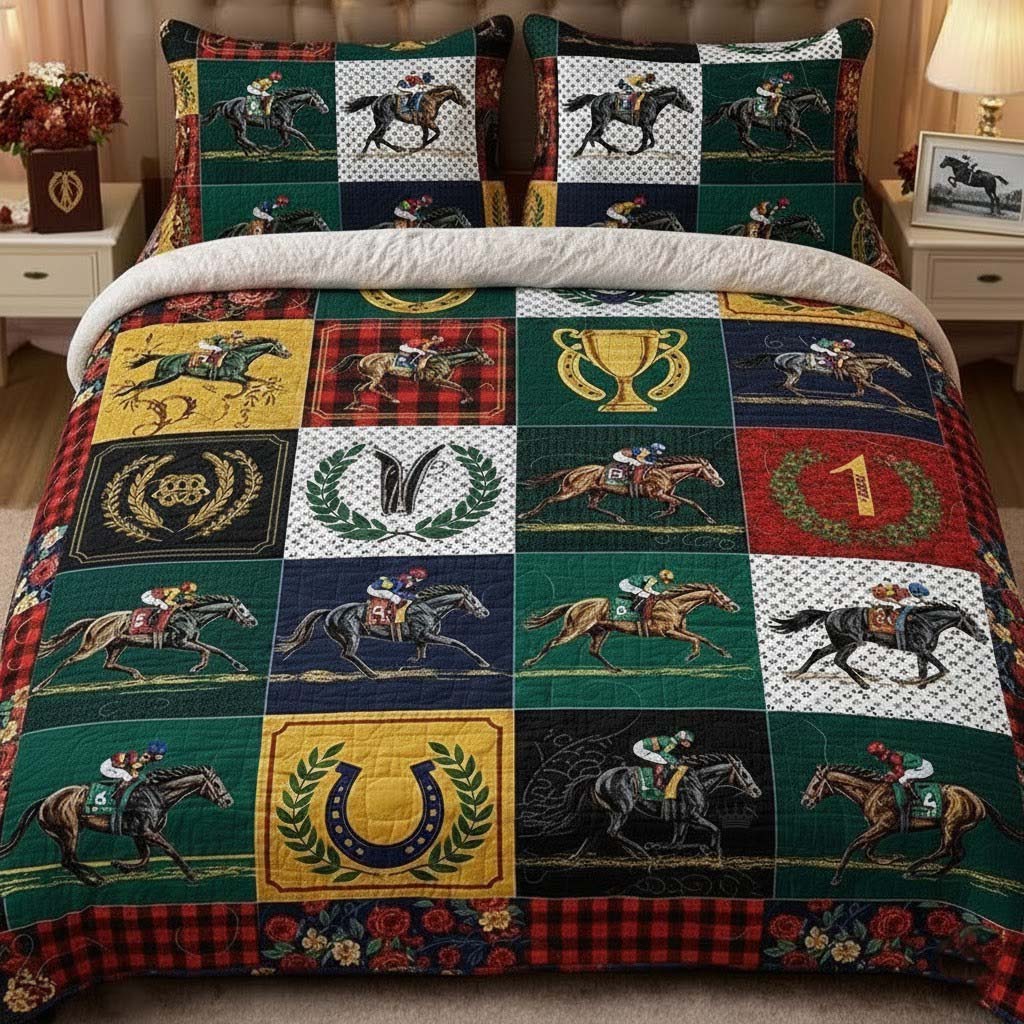 Racing Horse 3-Piece Quilted Bedding Set GFTOTG3156
