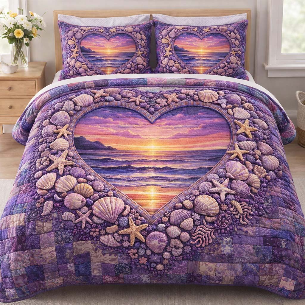Ocean Heart 3-Piece Quilted Bedding Set GFTOTG3612