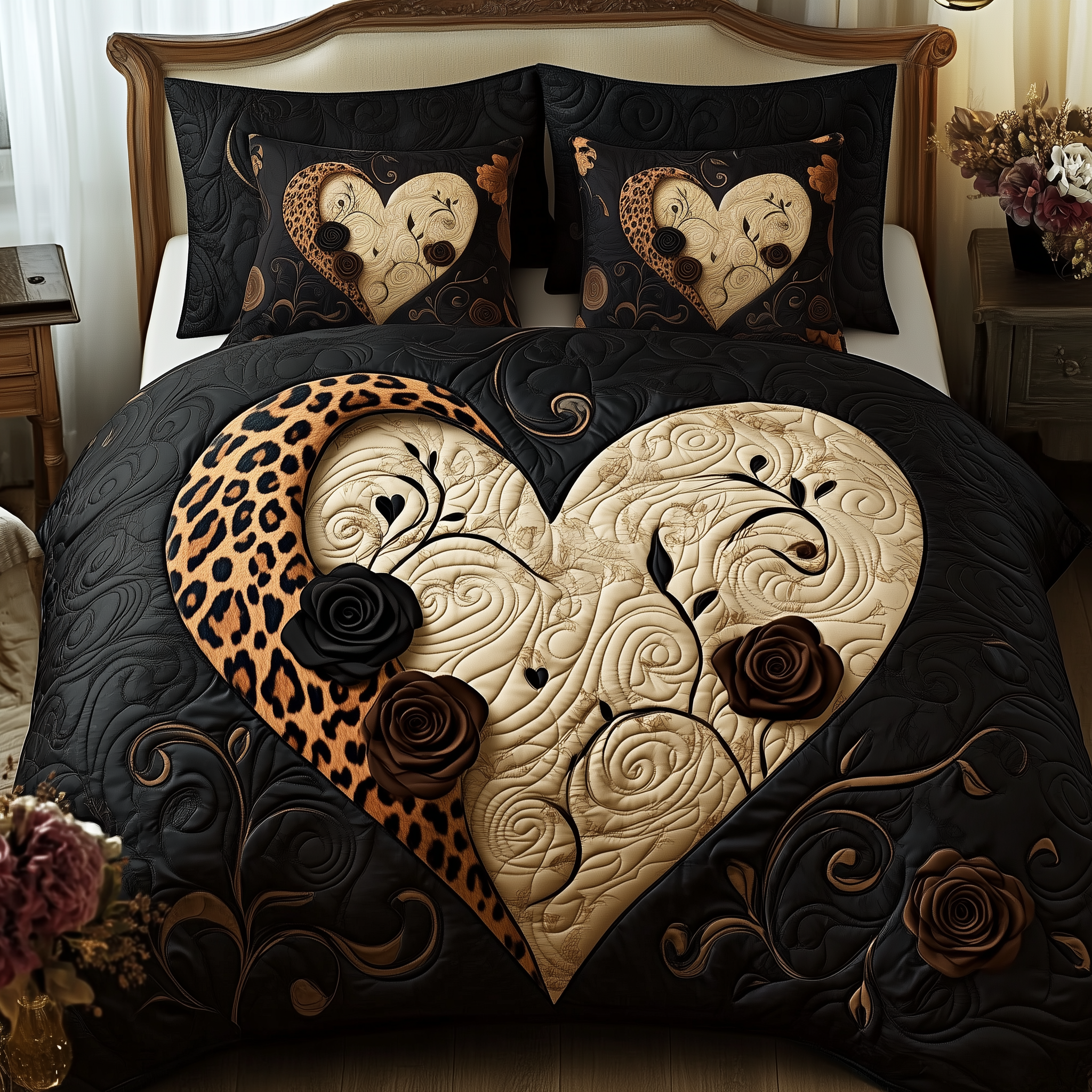 Leopard Heart 3-Piece Quilted Bedding Set GFTOTL1372