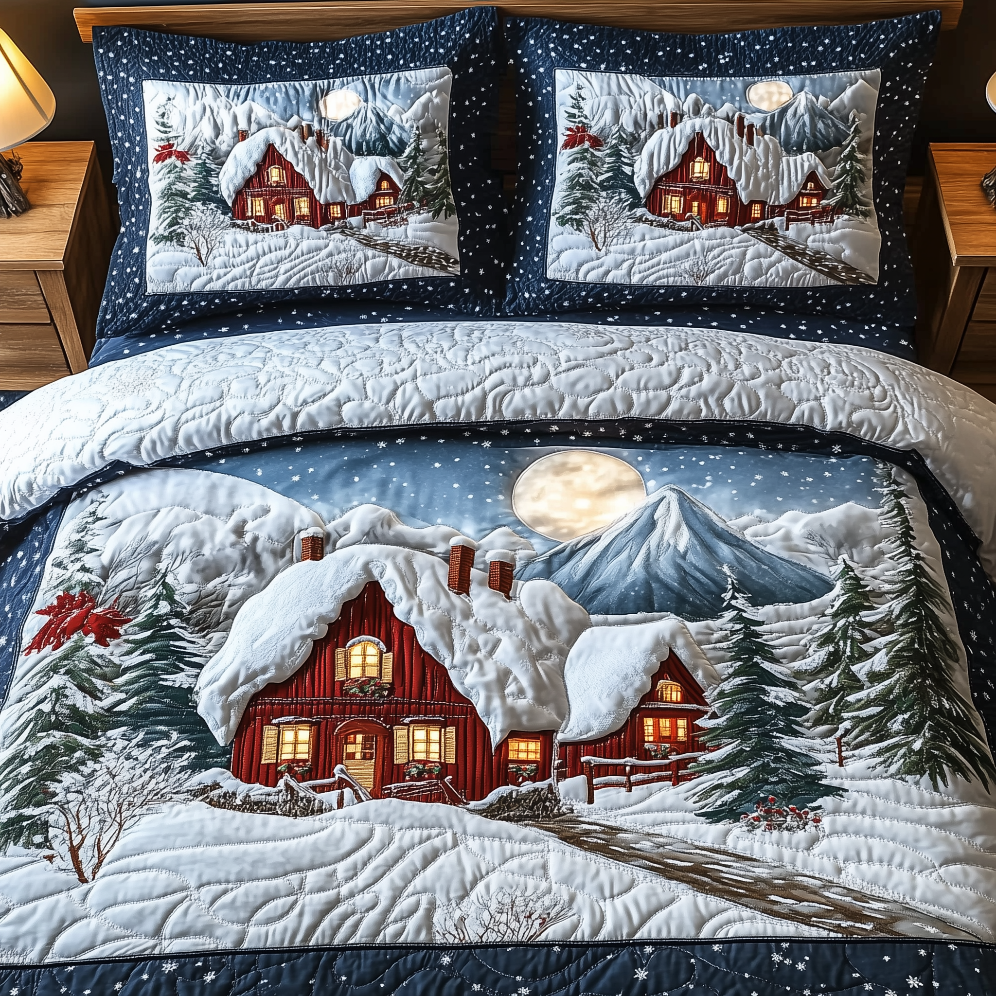 Peaceful Winter House 3-Piece Quilted Bedding Set GFTOTL1398