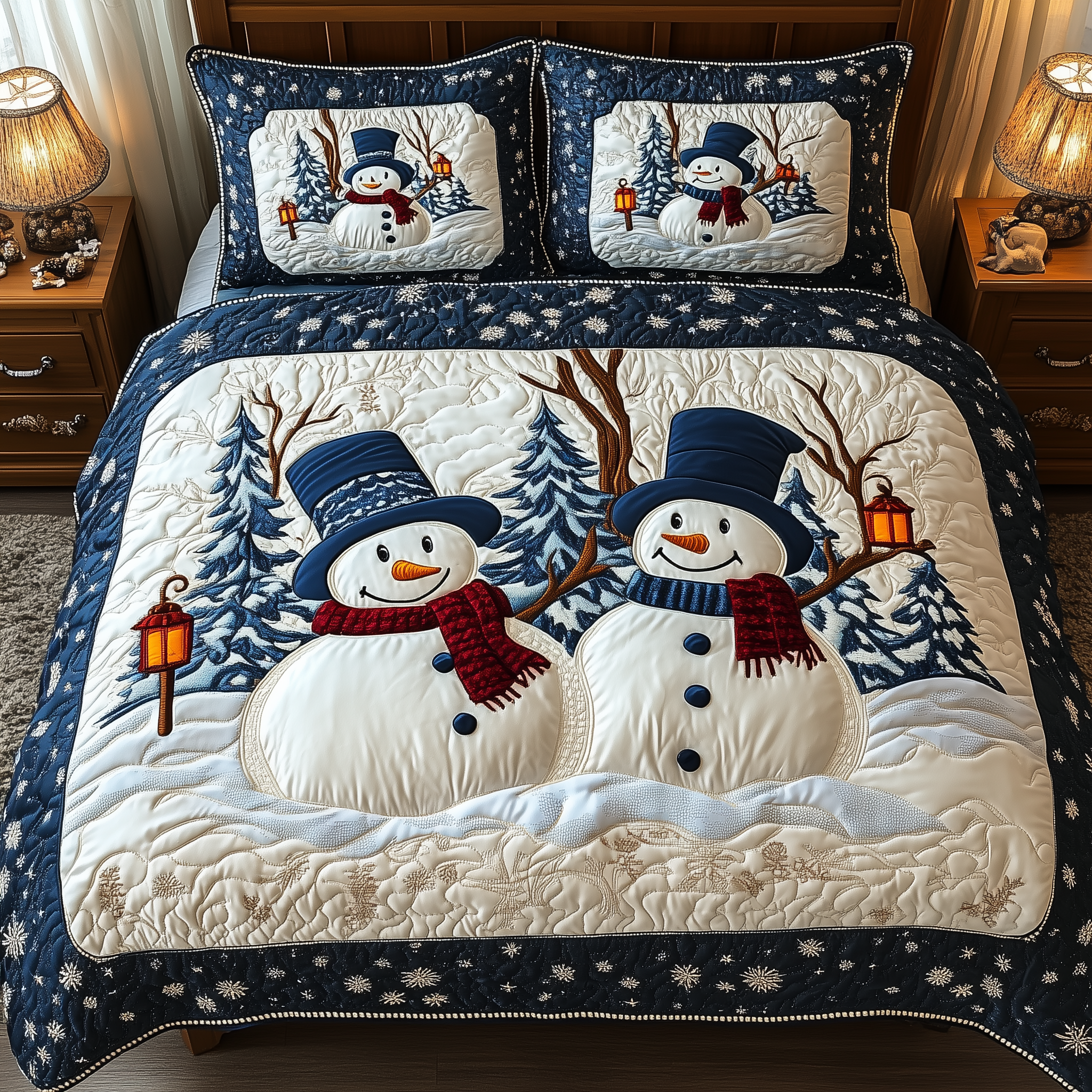 Happy Snowman 3-Piece Quilted Bedding Set GFTOTL1507
