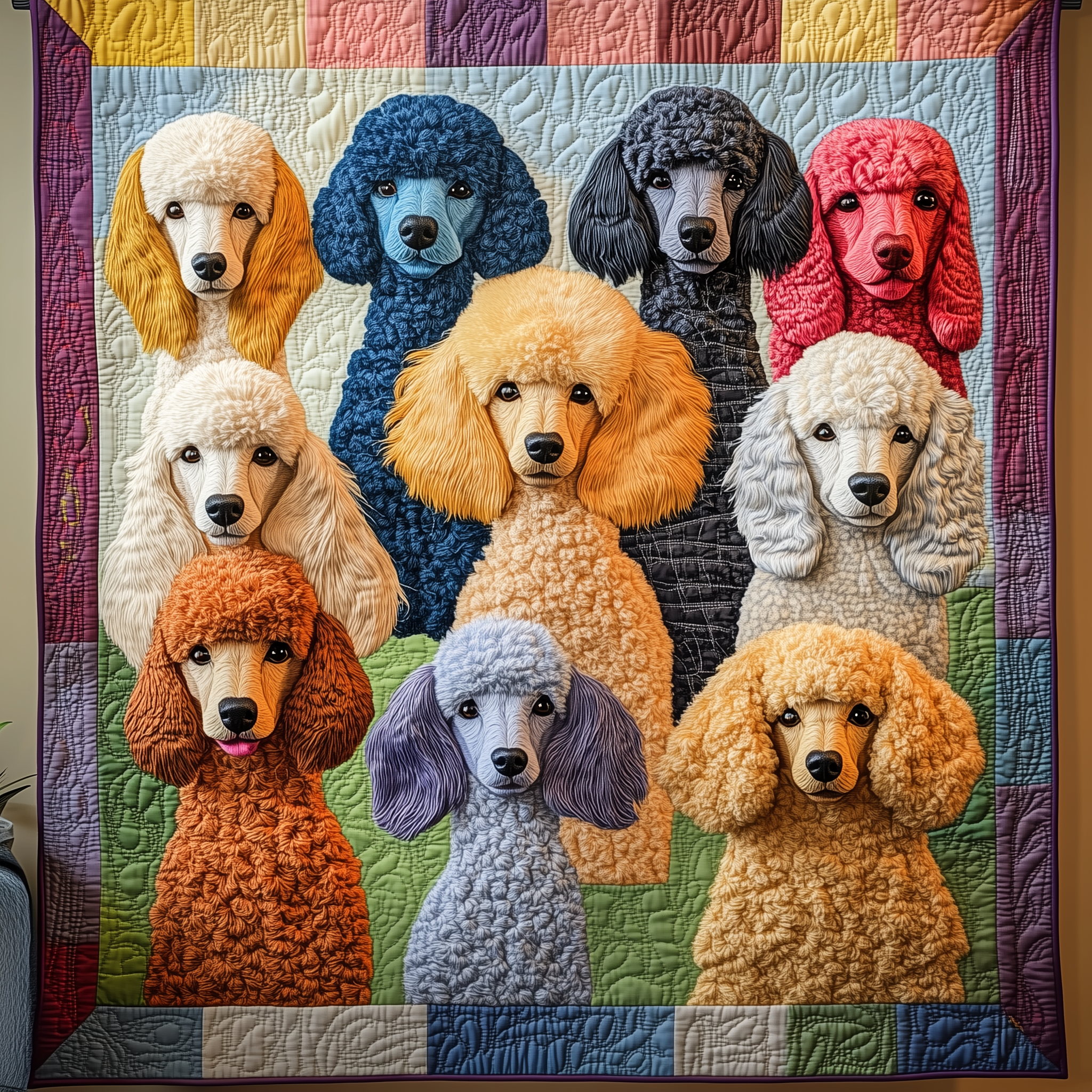 Colorful Poodle Quilted Blanket GFTOTL1815