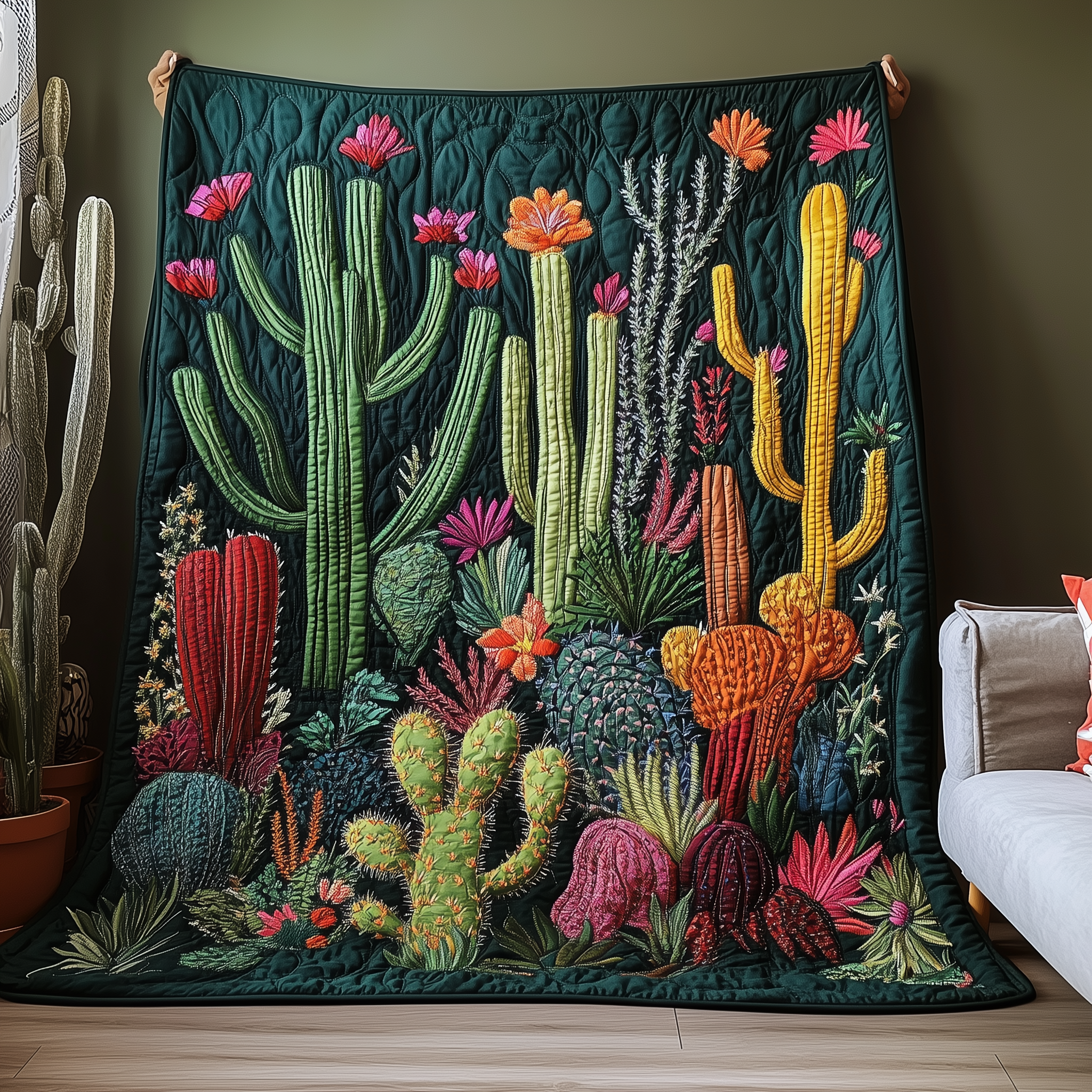 Night Blooming Cactus Quilted Blanket GFTOTL1868
