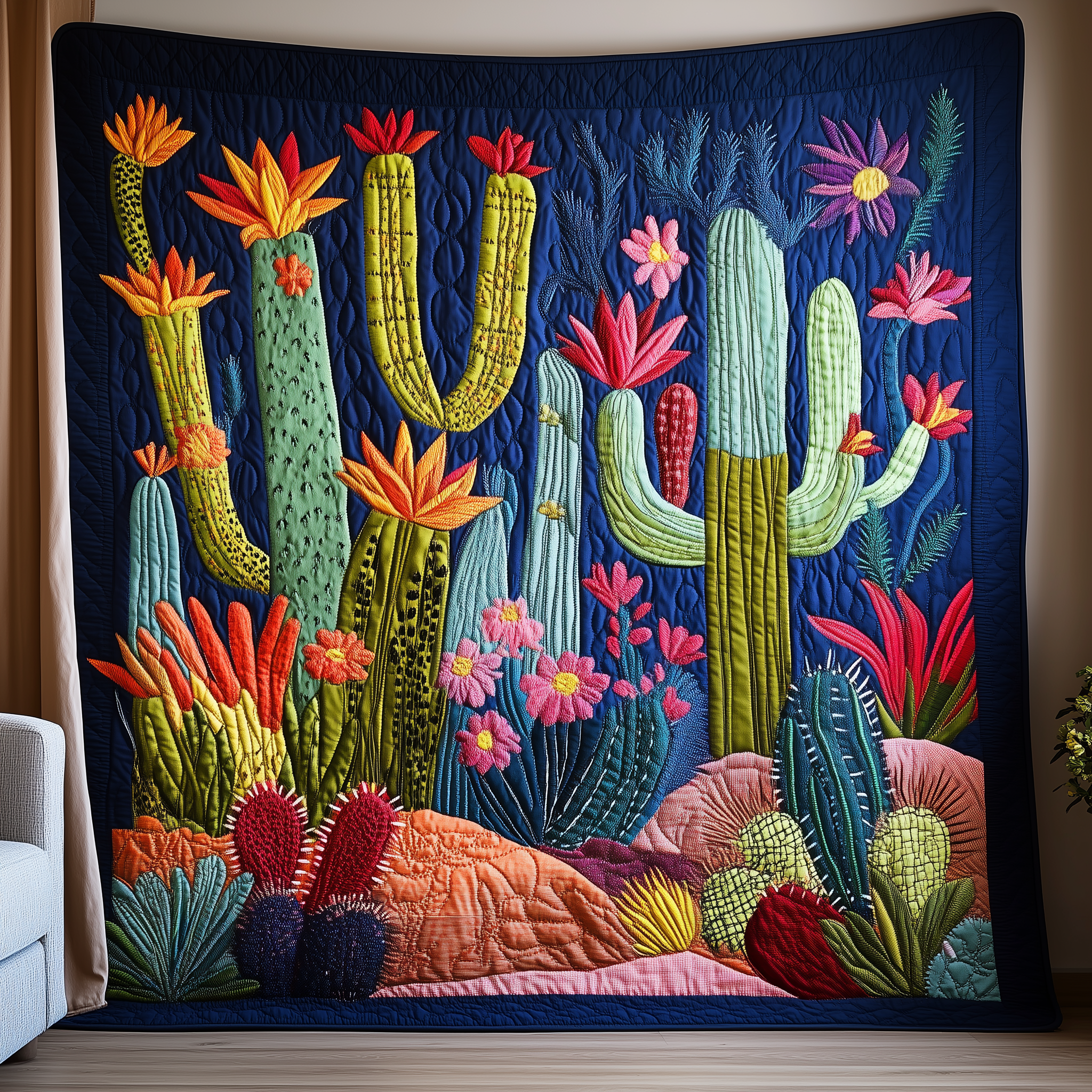 Night Blooming Cactus Quilted Blanket GFTOTL1874