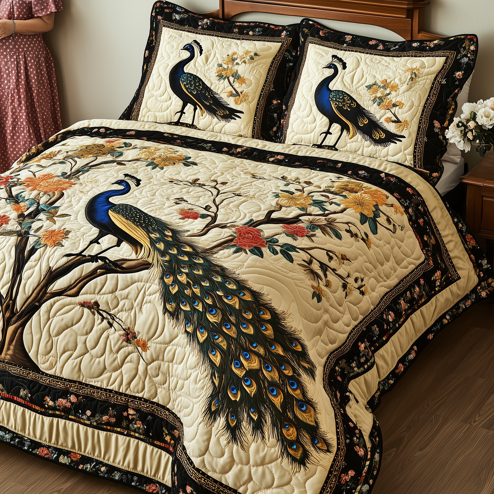 Royal Peacook 3-Piece Quilted Bedding Set GFTOTL1895