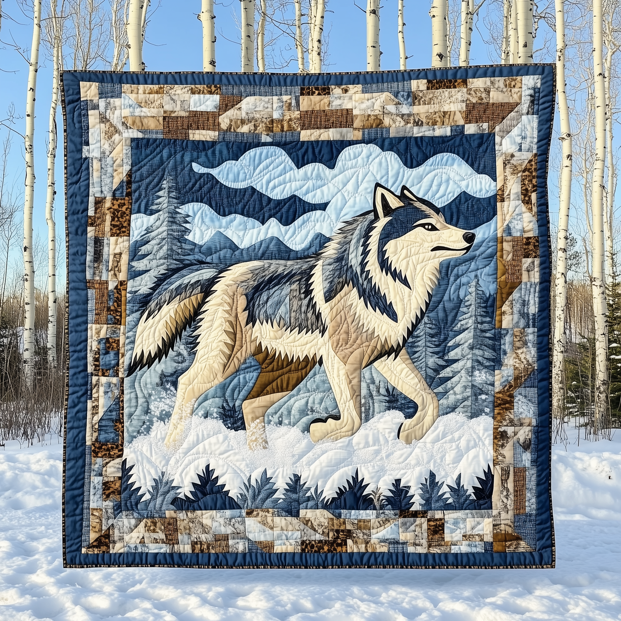Native Winter Wolf Quilted Blanket GFTOTL1965