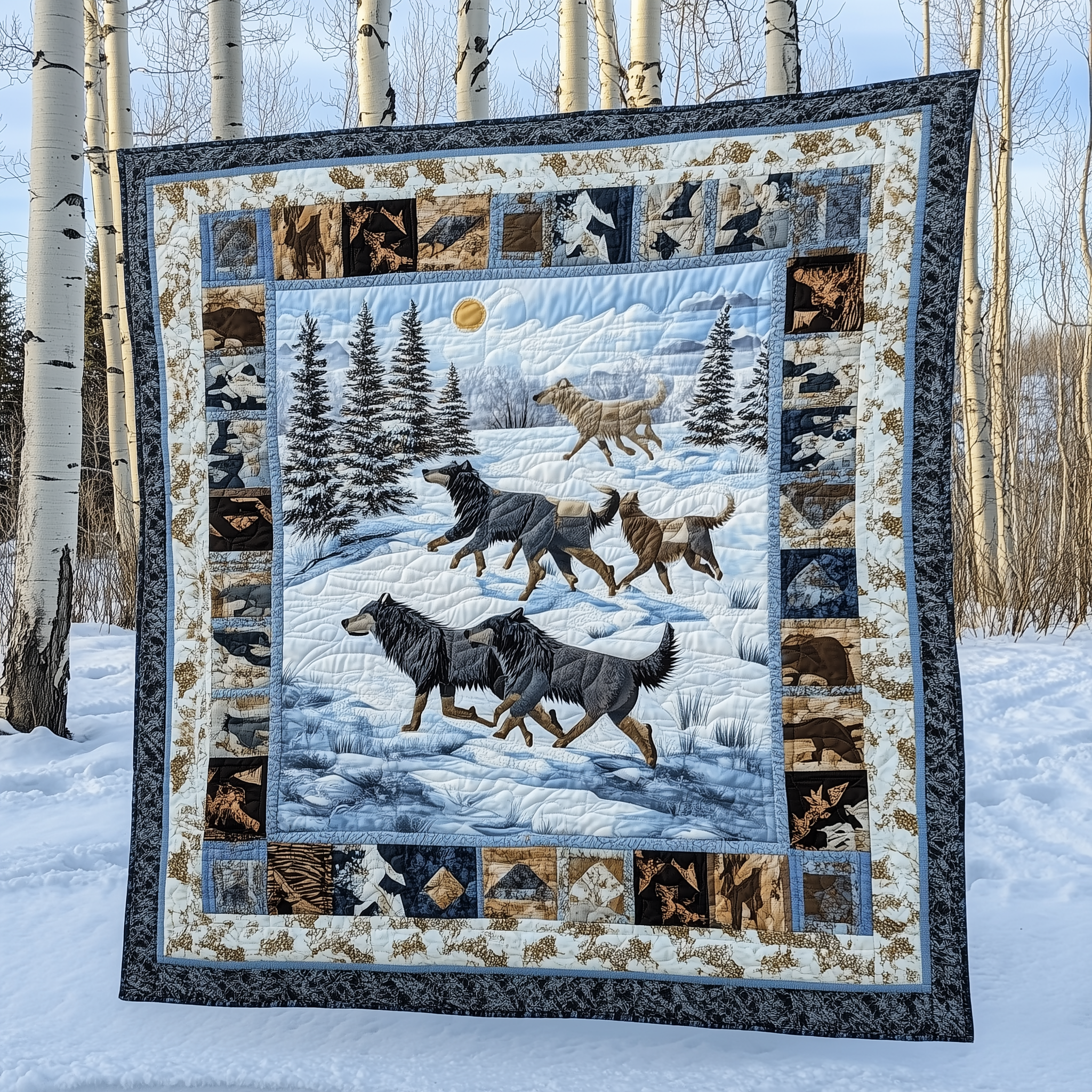 Native Winter Wolf Quilted Blanket GFTOTL1968