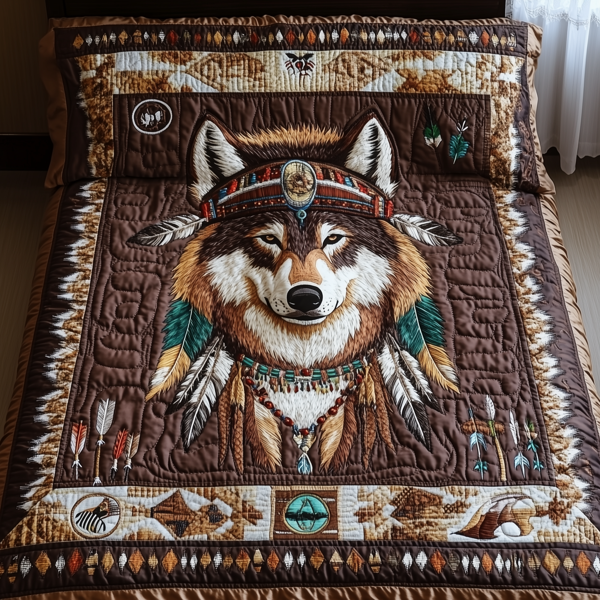 Native American Wolf Quilted Blanket GFTOTL2065