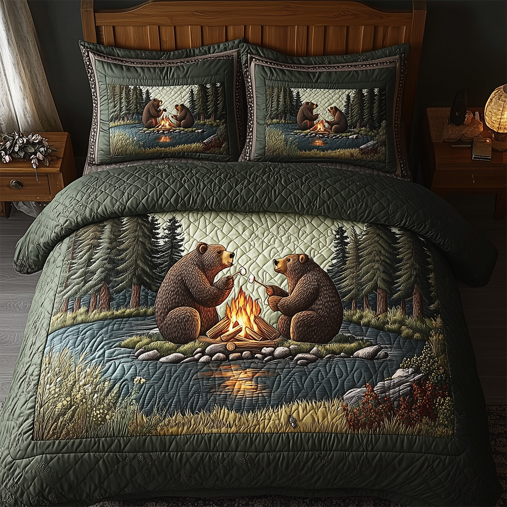 Camping Bear 3-Piece Quilted Bedding Set GFTOTL2370