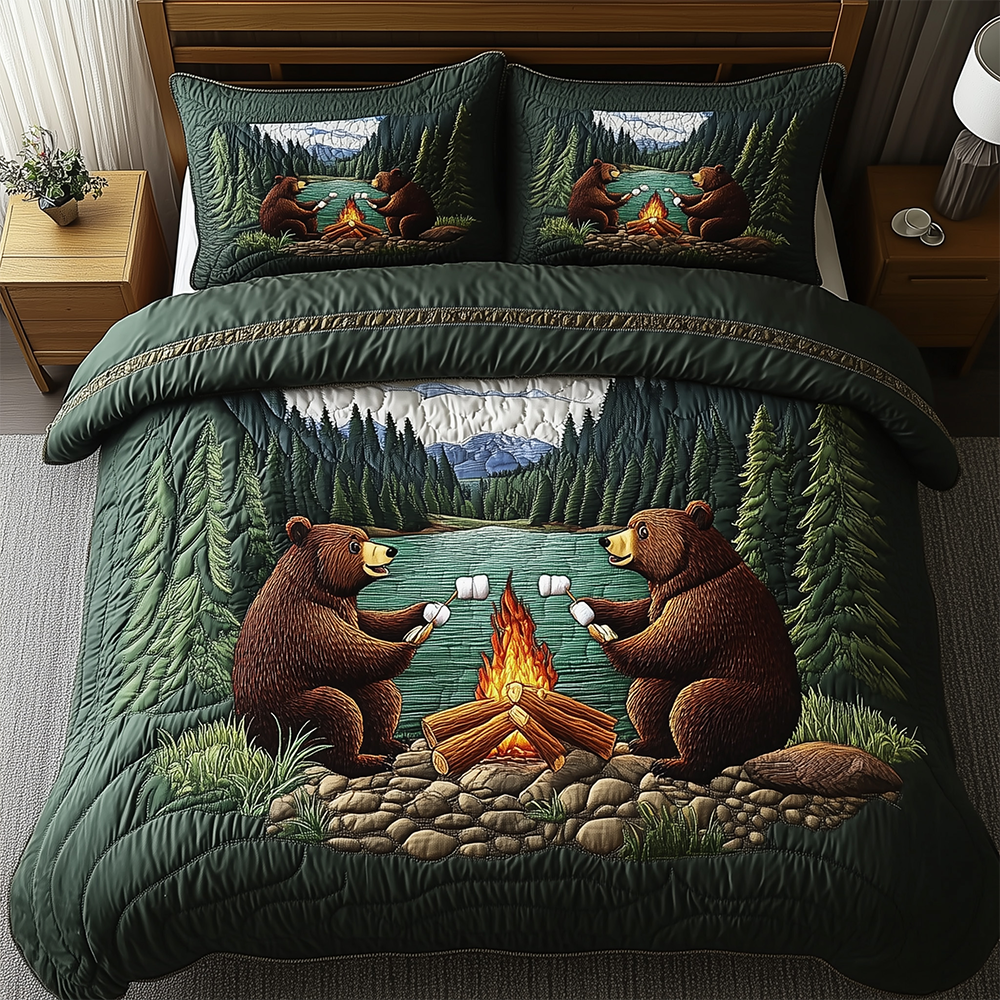 Camping Bear 3-Piece Quilted Bedding Set GFTOTL2371