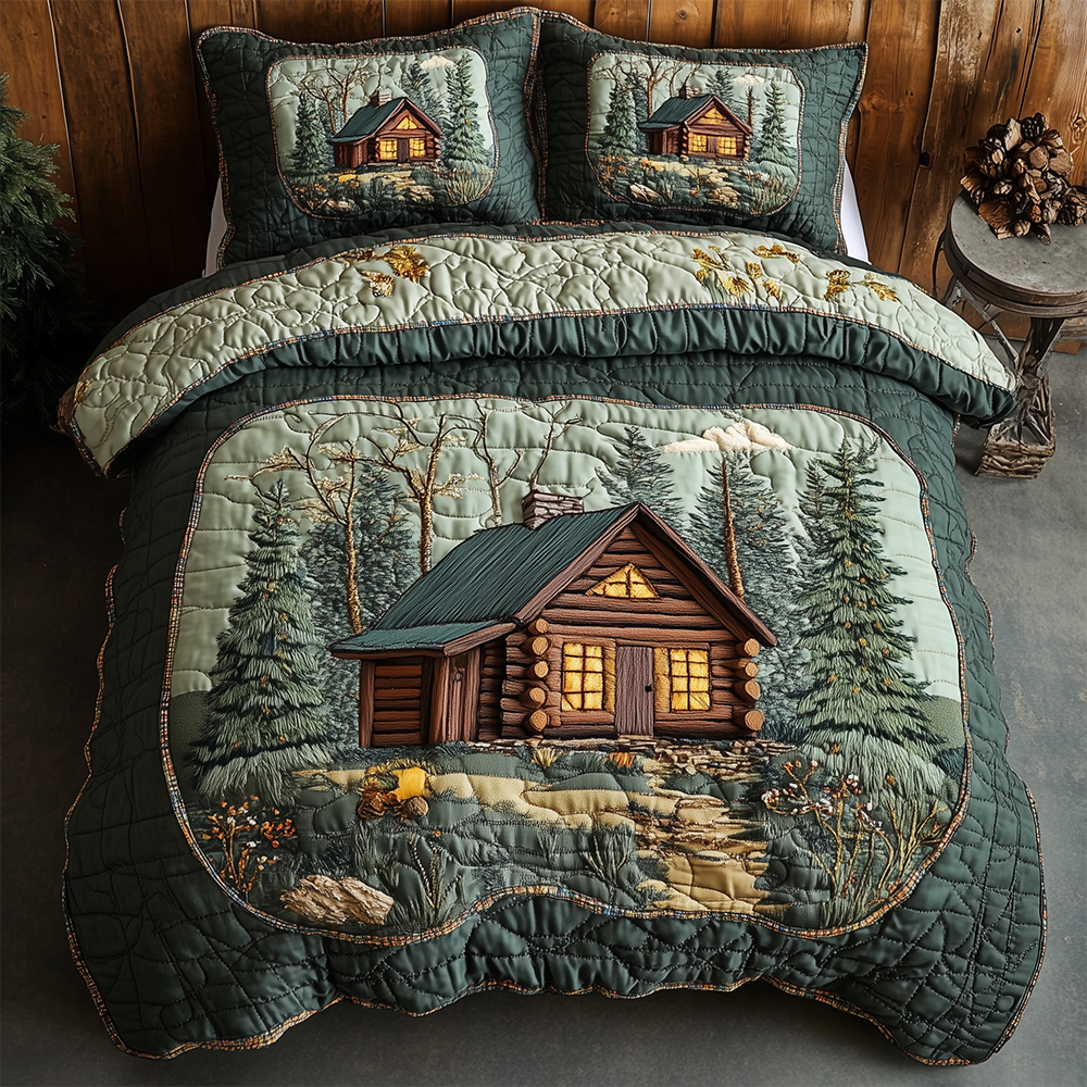 Cabin in Woods 3-Piece Quilted Bedding Set GFTOTL2379