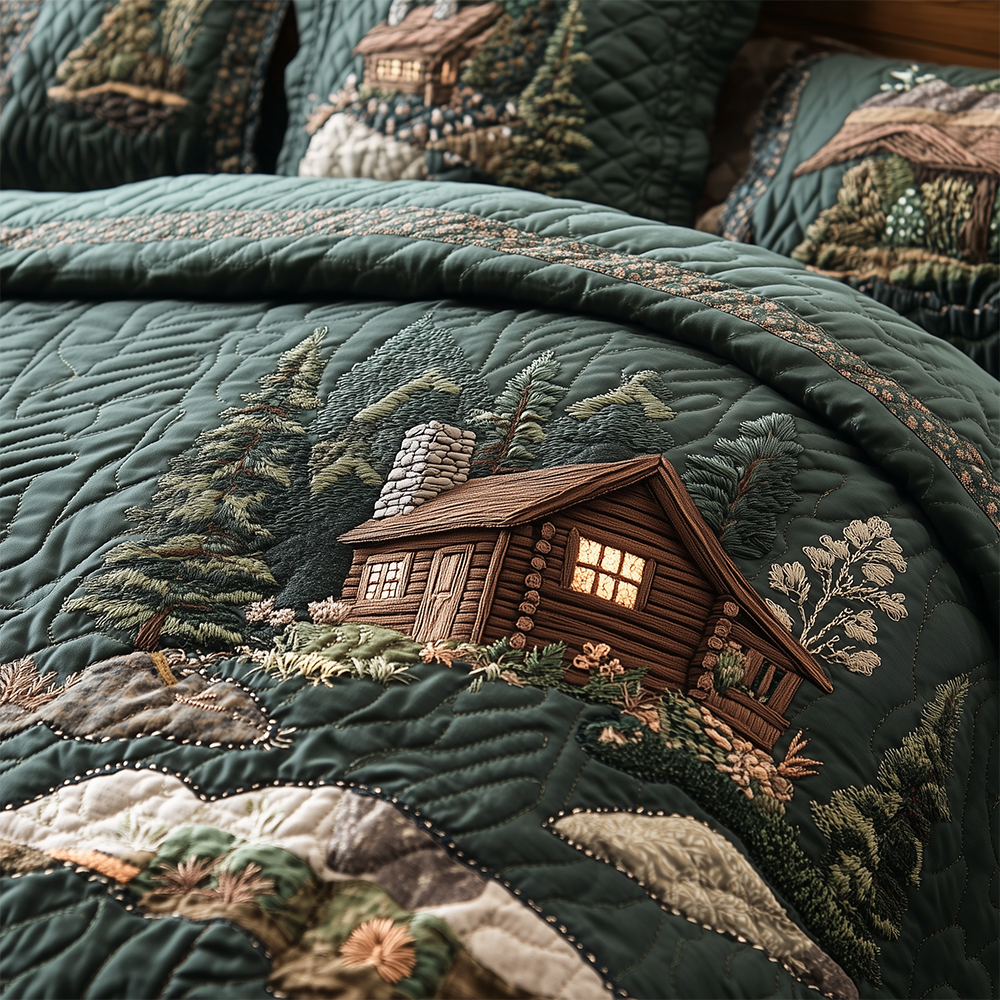 Cabin in Woods 3-Piece Quilted Bedding Set GFTOTL2381