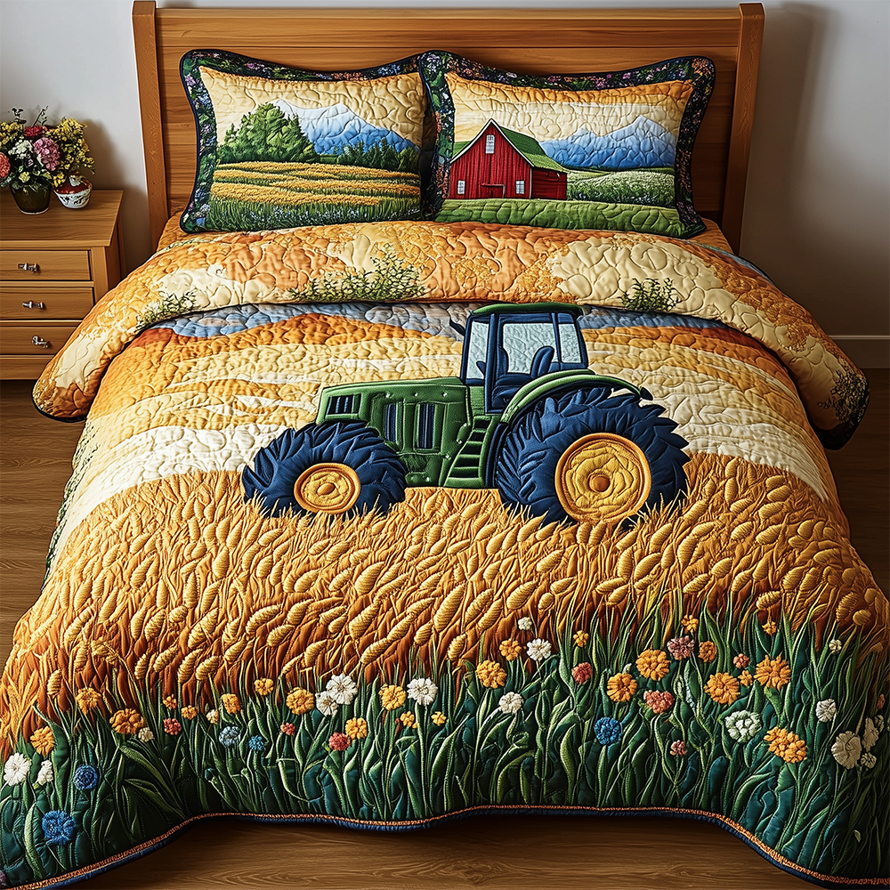 Tractor 3-Piece Quilted Bedding Set GFTOTL2407