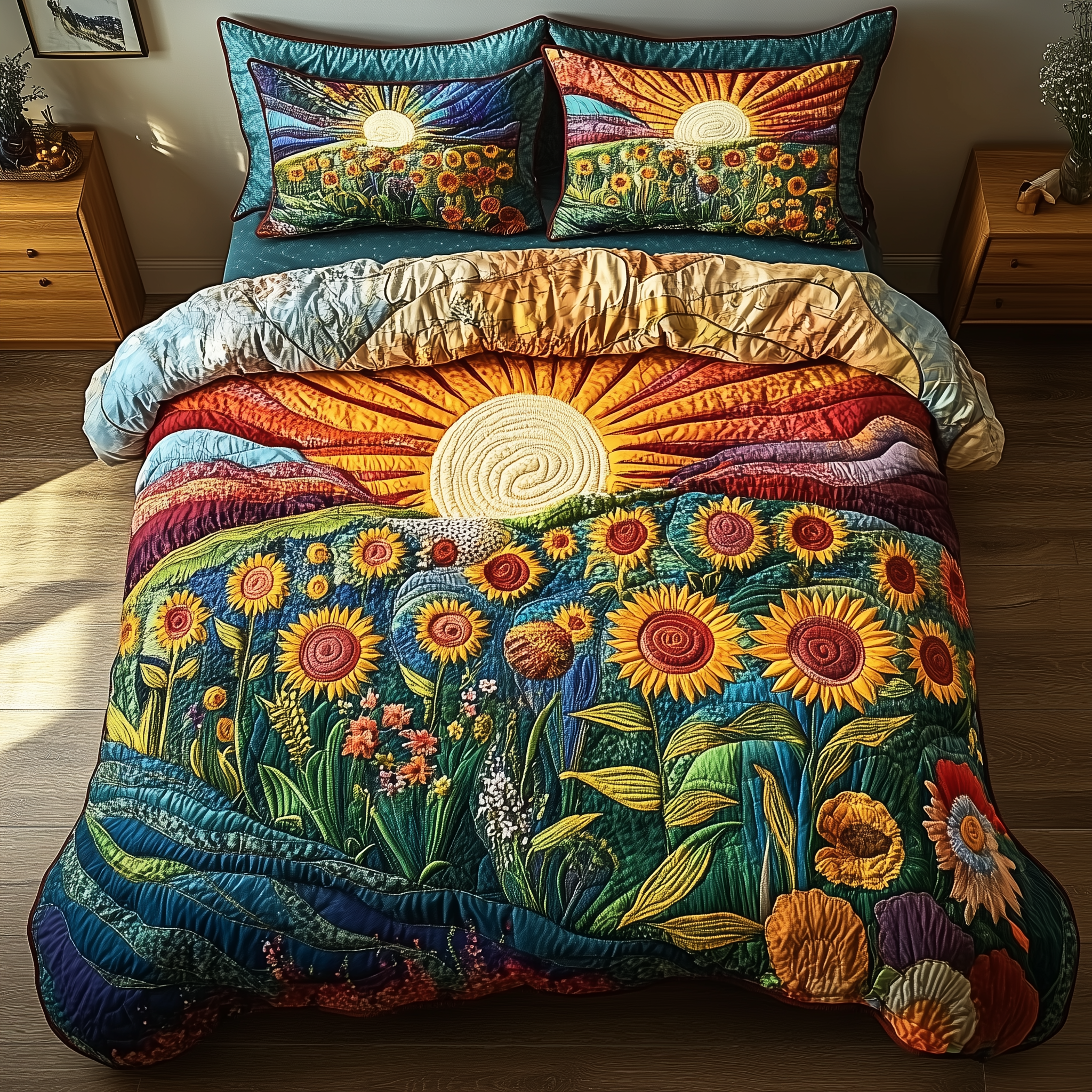 Sunflower Deity 3-Piece Quilted Bedding Set GFTOTL2493