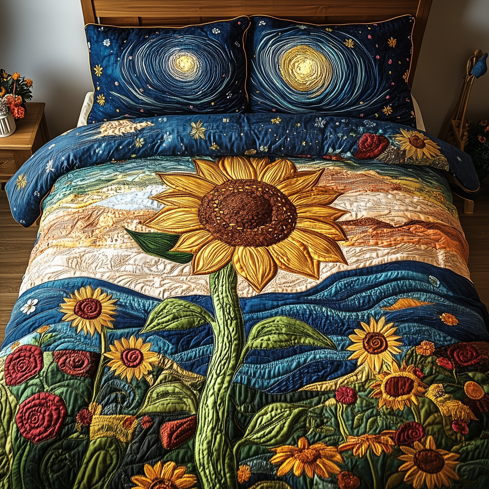 Sunflower Deity 3-Piece Quilted Bedding Set GFTOTL2498