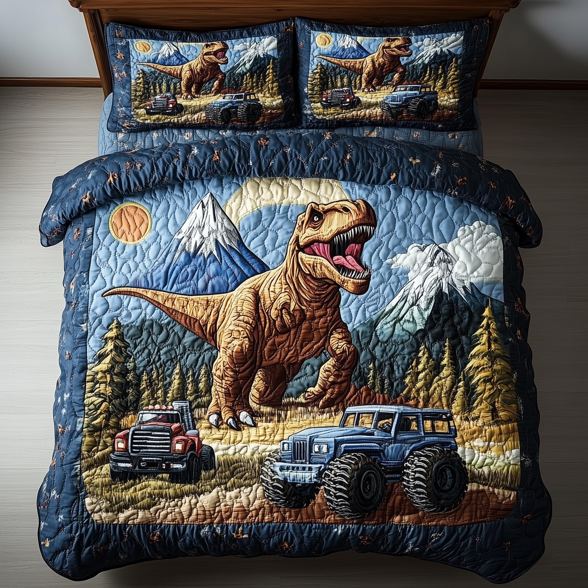 Dinosaur Big Truck 3-Piece Quilted Bedding Set GFTOTL2537