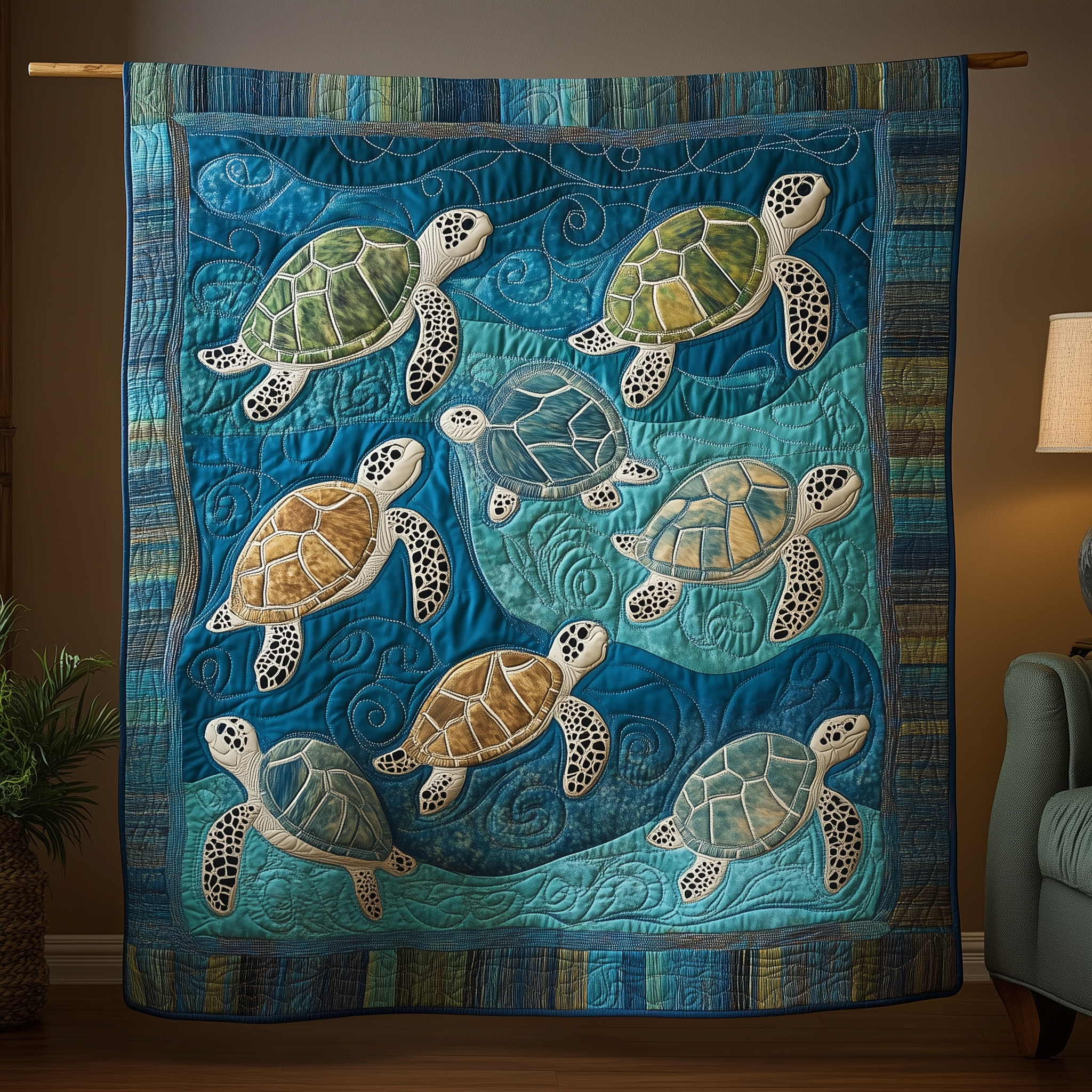 Sea Turtle Wave Quilted Blanket GFTOTL263