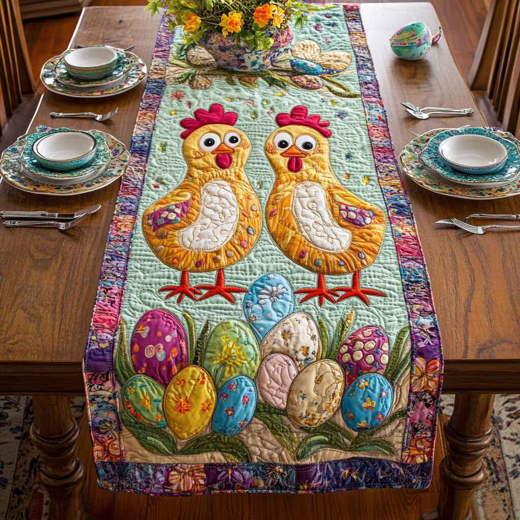 Happy Easter Quirky Farmhouse Quilted Table Runner GFTOTL2730