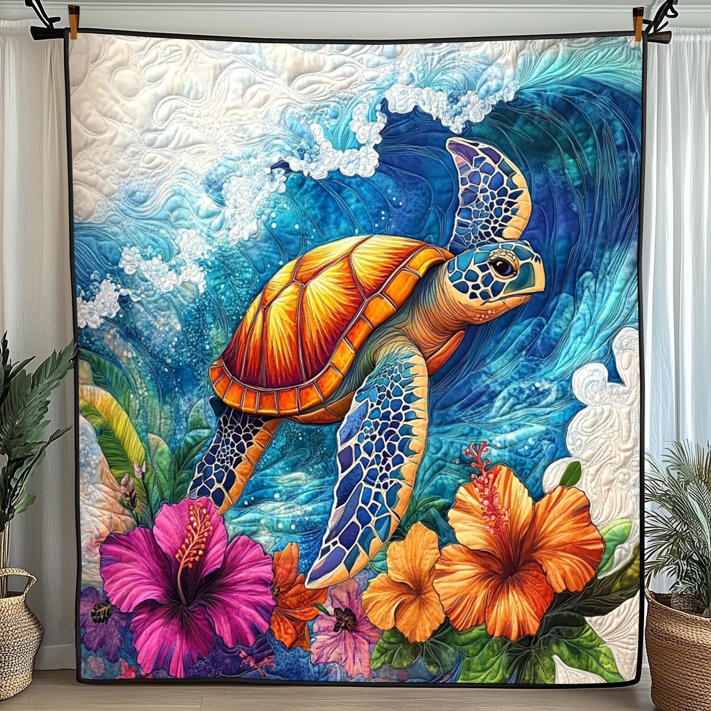 Hibicus Turtle Quilted Blanket GFTOTL2962