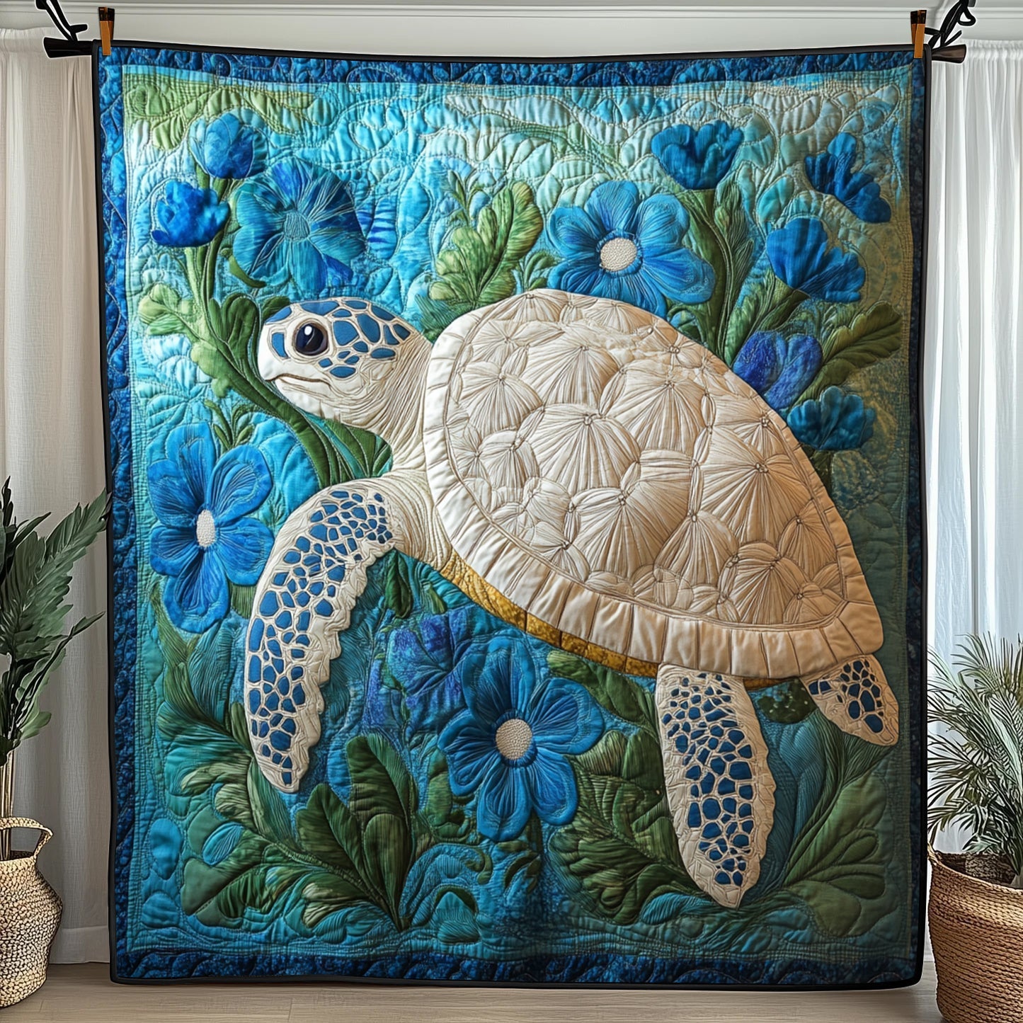 Tropical Blue Turtle Quilted Blanket GFTOTL2964