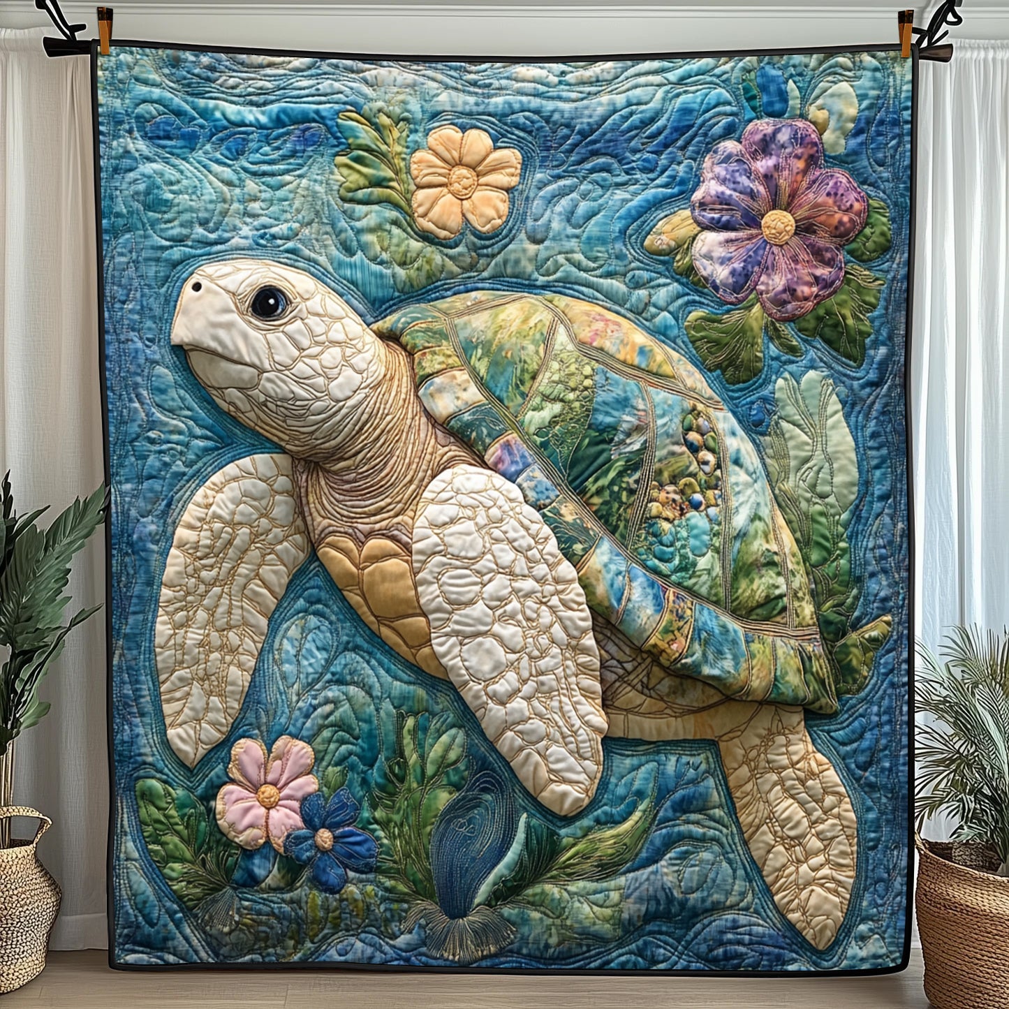 Tropical Blue Turtle Quilted Blanket GFTOTL2966