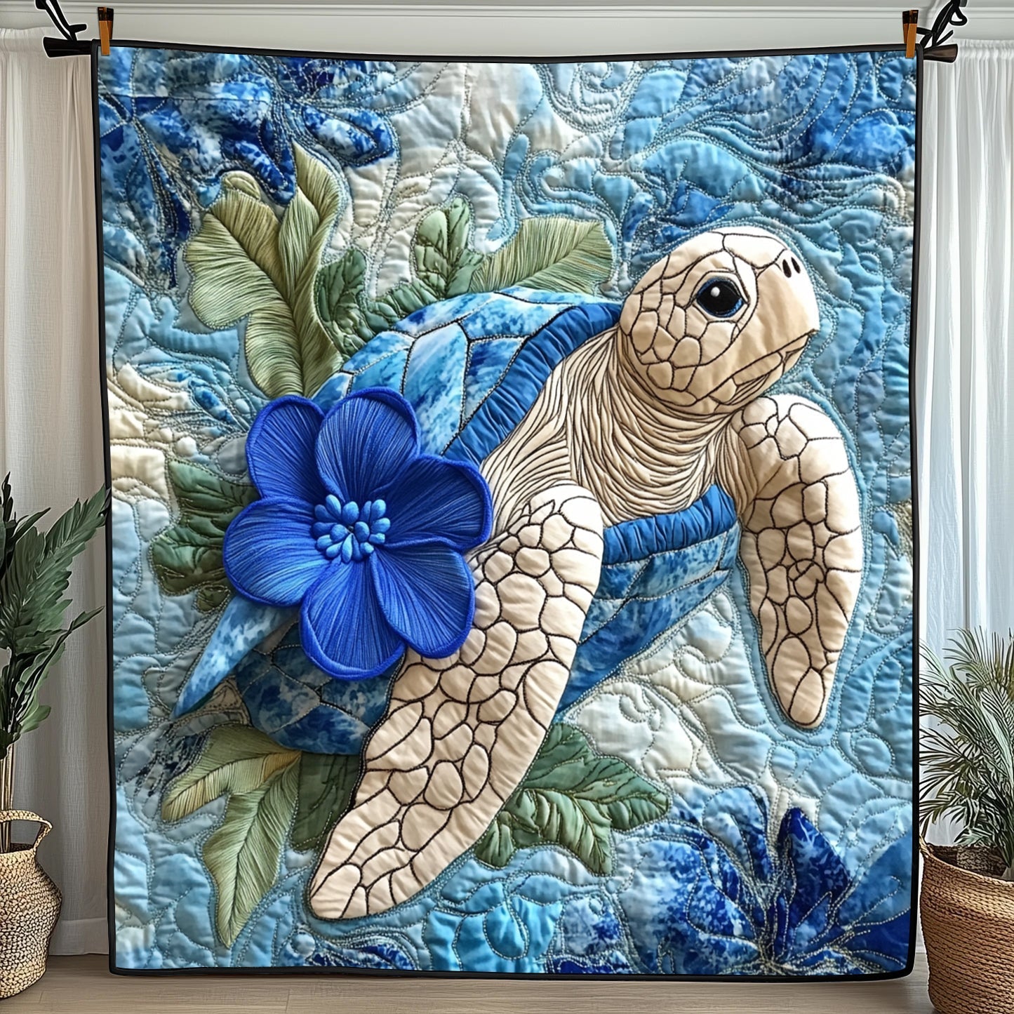 Tropical Blue Turtle Quilted Blanket GFTOTL2968