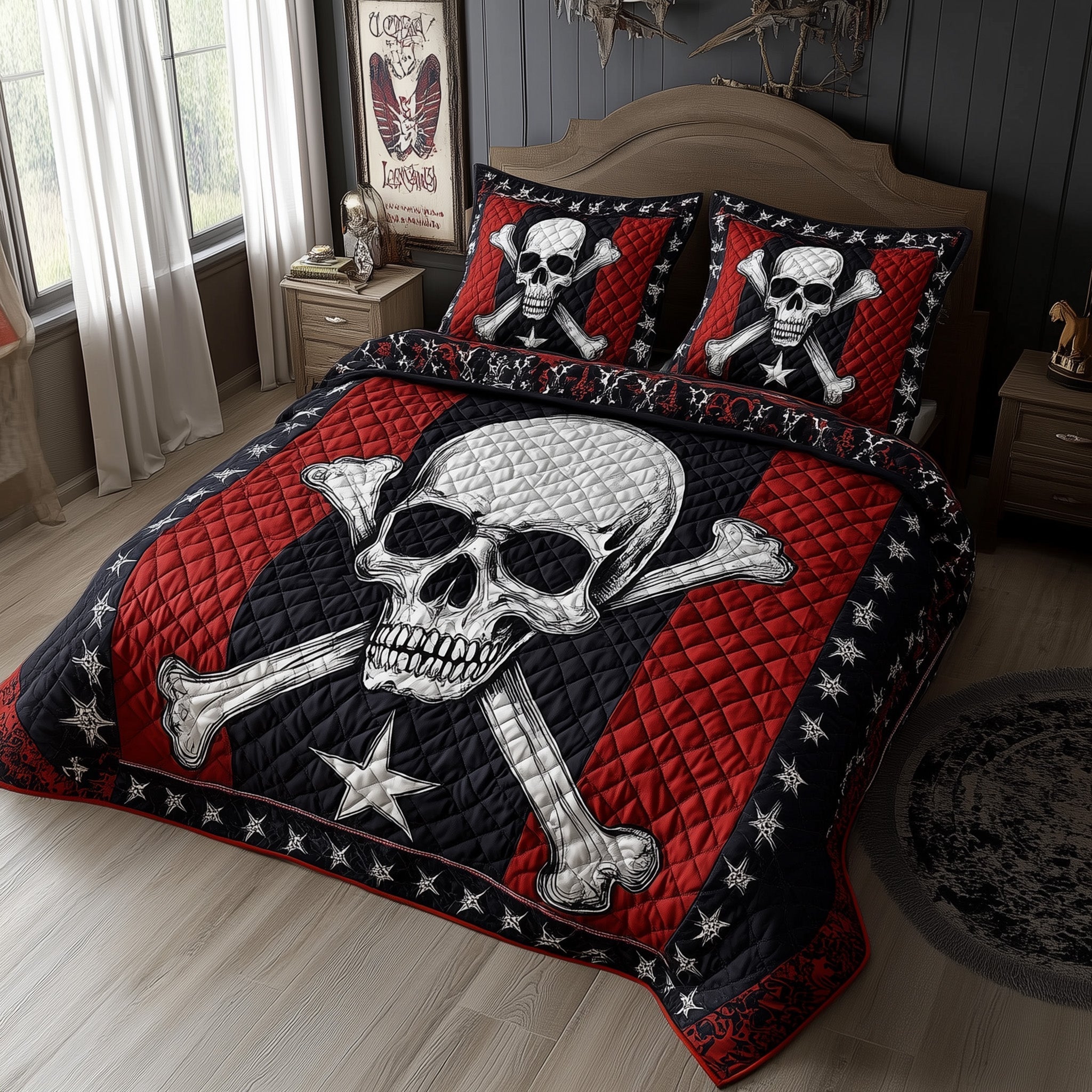 Memorialized Fallen Skull 3-Piece Quilted Bedding Set GFTOTL2995