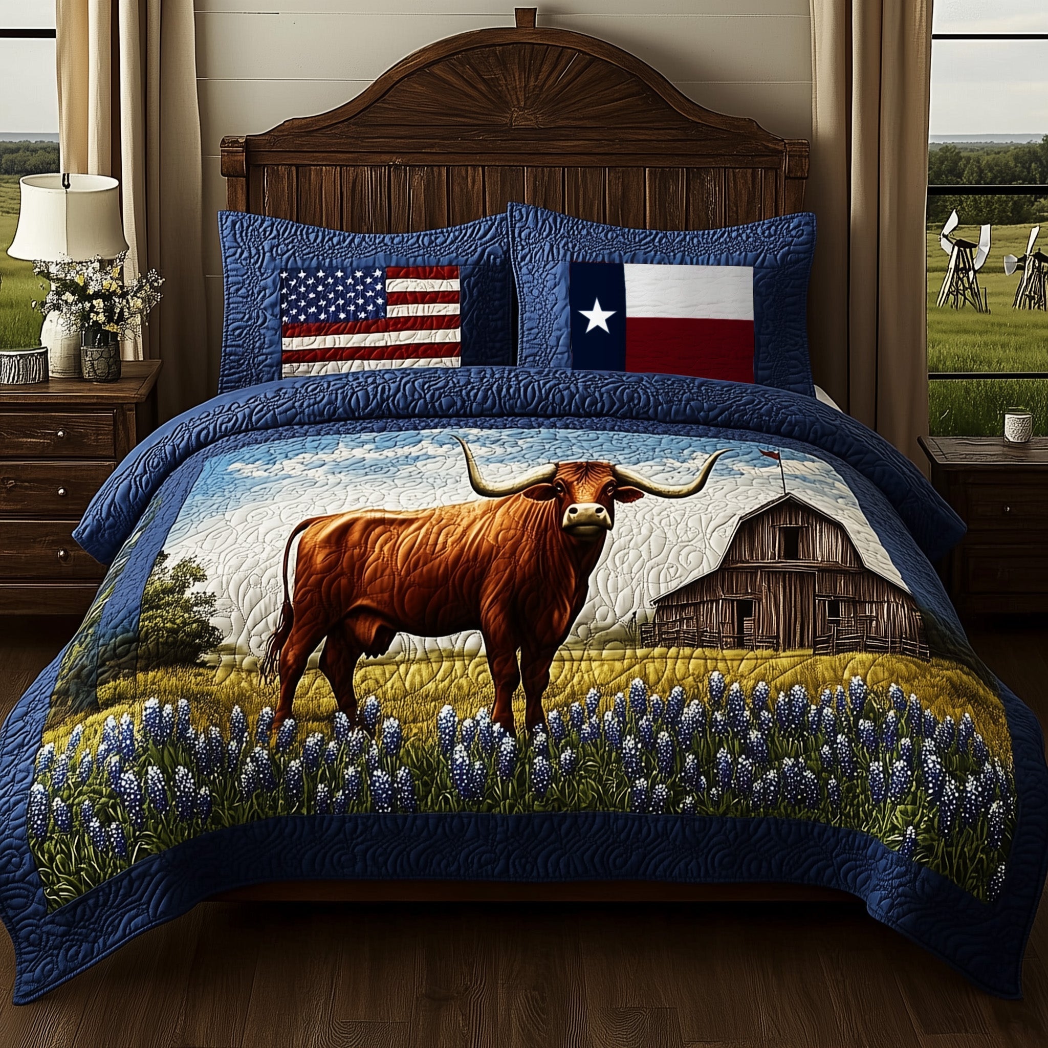 Longhorn Cattle 3-Piece Quilted Bedding Set GFTOTL3052