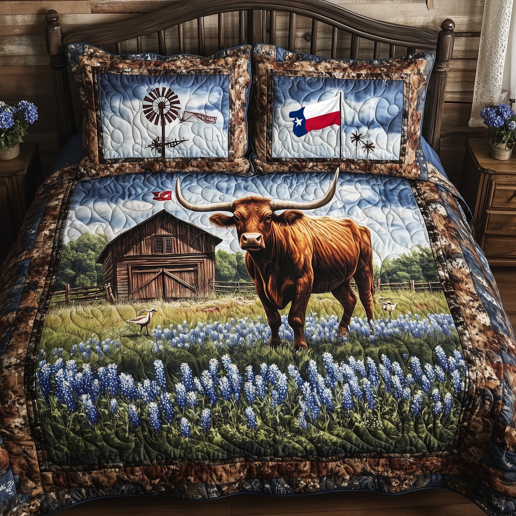 Longhorn Cattle 3-Piece Quilted Bedding Set GFTOTL3054