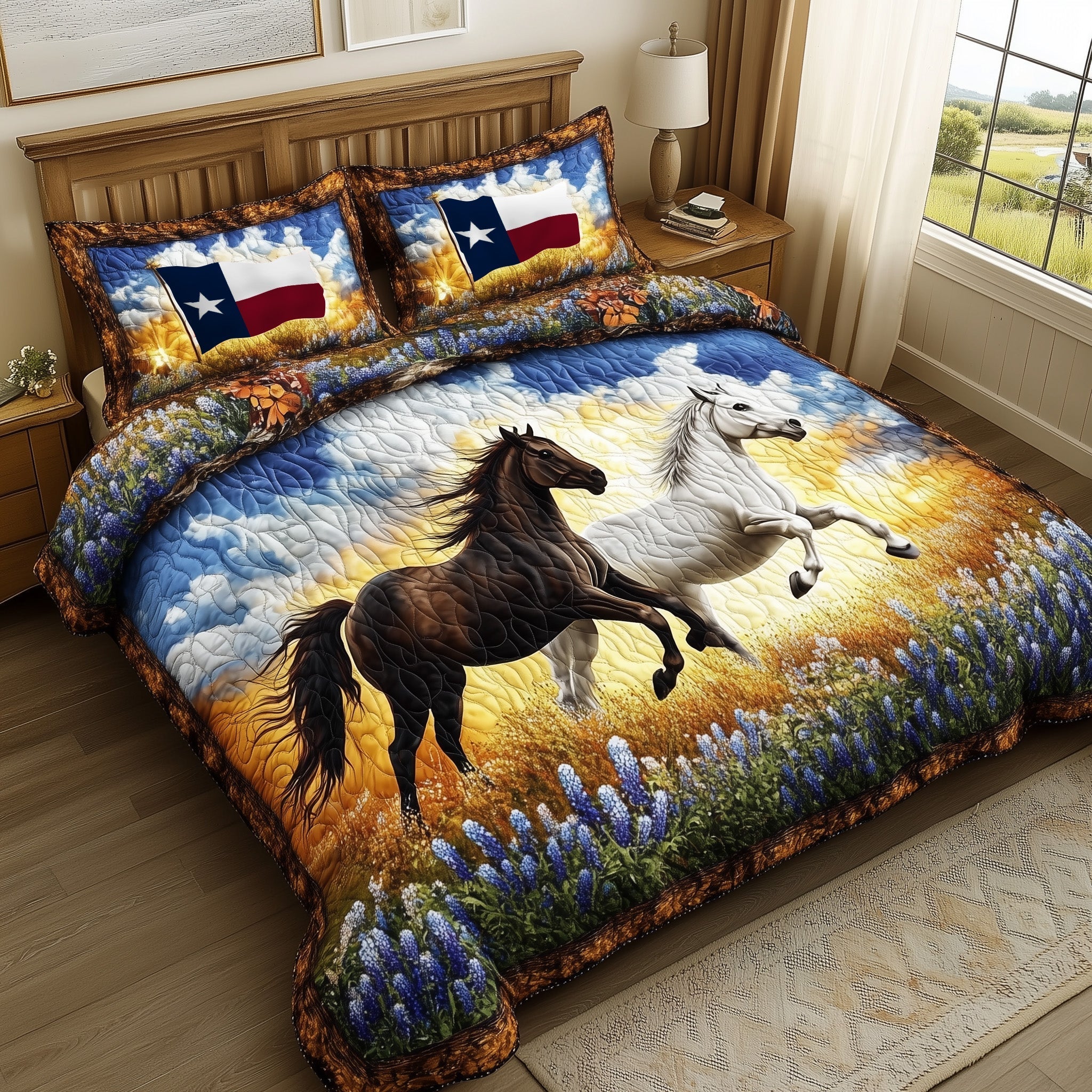Bluebonnet Horse 3-Piece Quilted Bedding Set GFTOTL3163