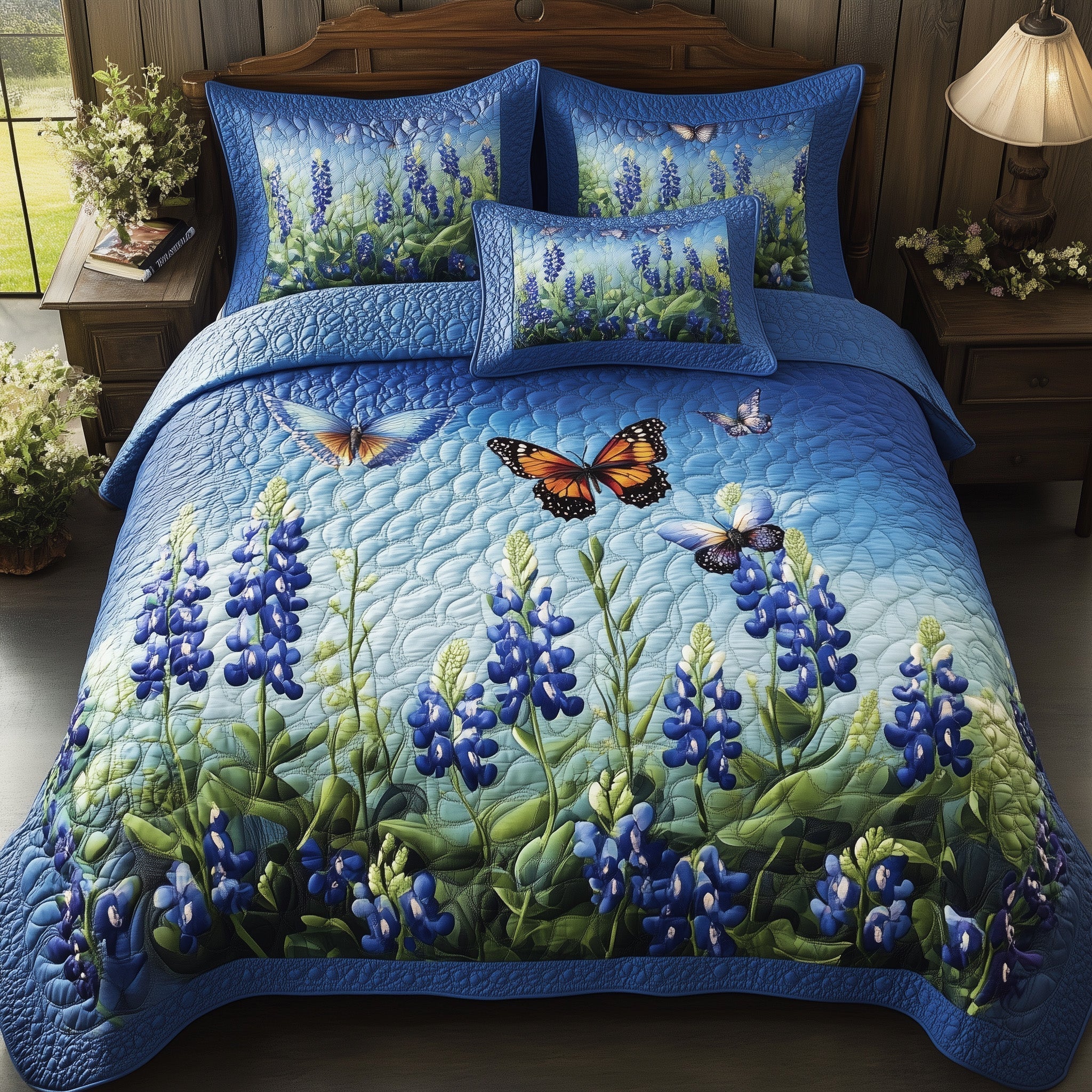 Serene Bluebonnet 3-Piece Quilted Bedding Set GFTOTL3164