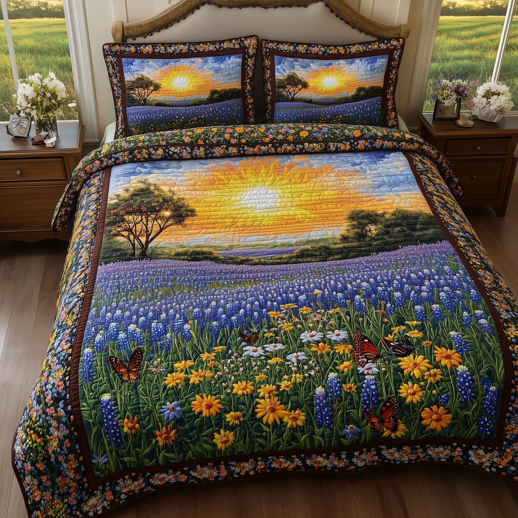 Serene Bluebonnet 3-Piece Quilted Bedding Set GFTOTL3165
