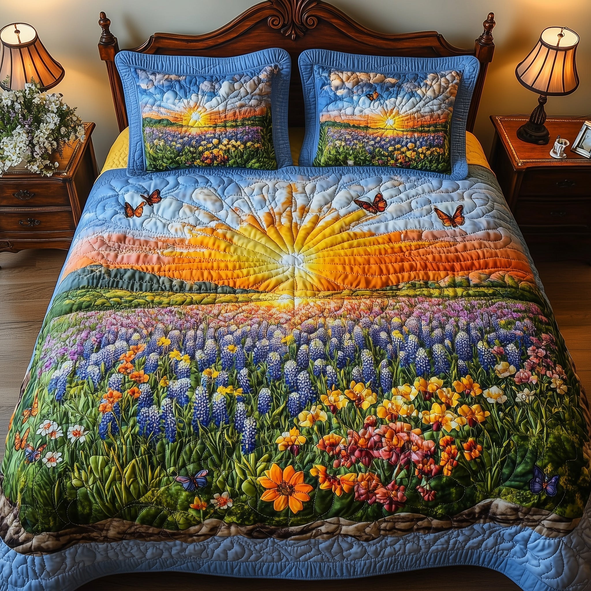 Serene Bluebonnet 3-Piece Quilted Bedding Set GFTOTL3167