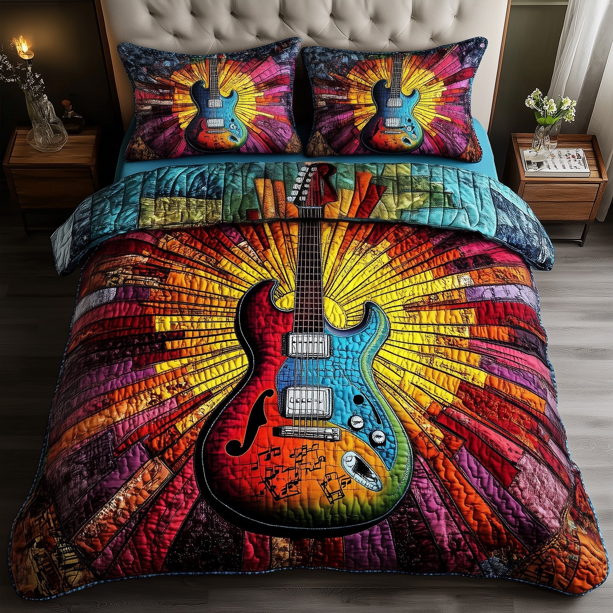 Sunshine Guitar 3-Piece Quilted Bedding Set GFTOTL3251