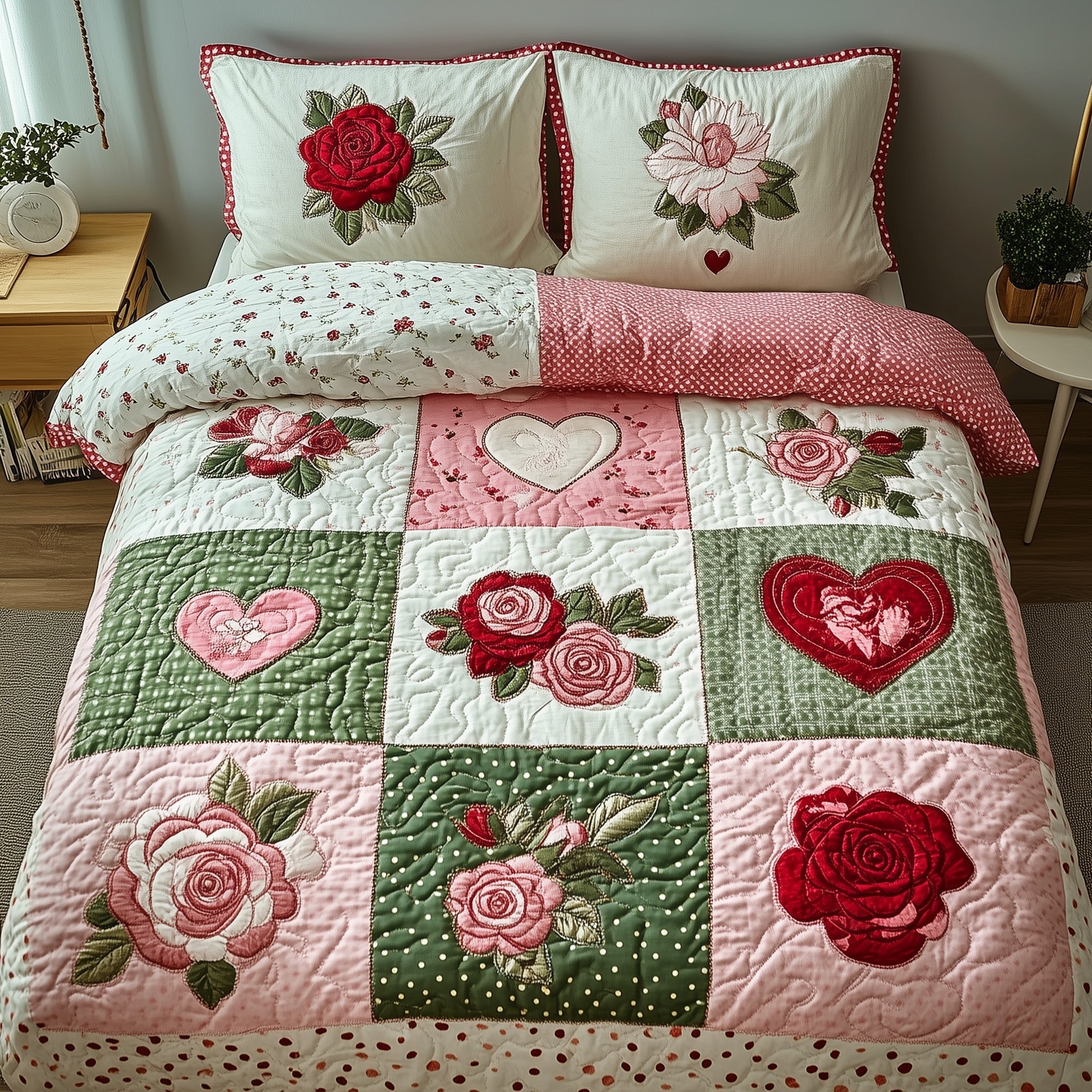 Shabby Chic Blooming Roses 3-Piece Quilted Bedding Set GFTOTL3324