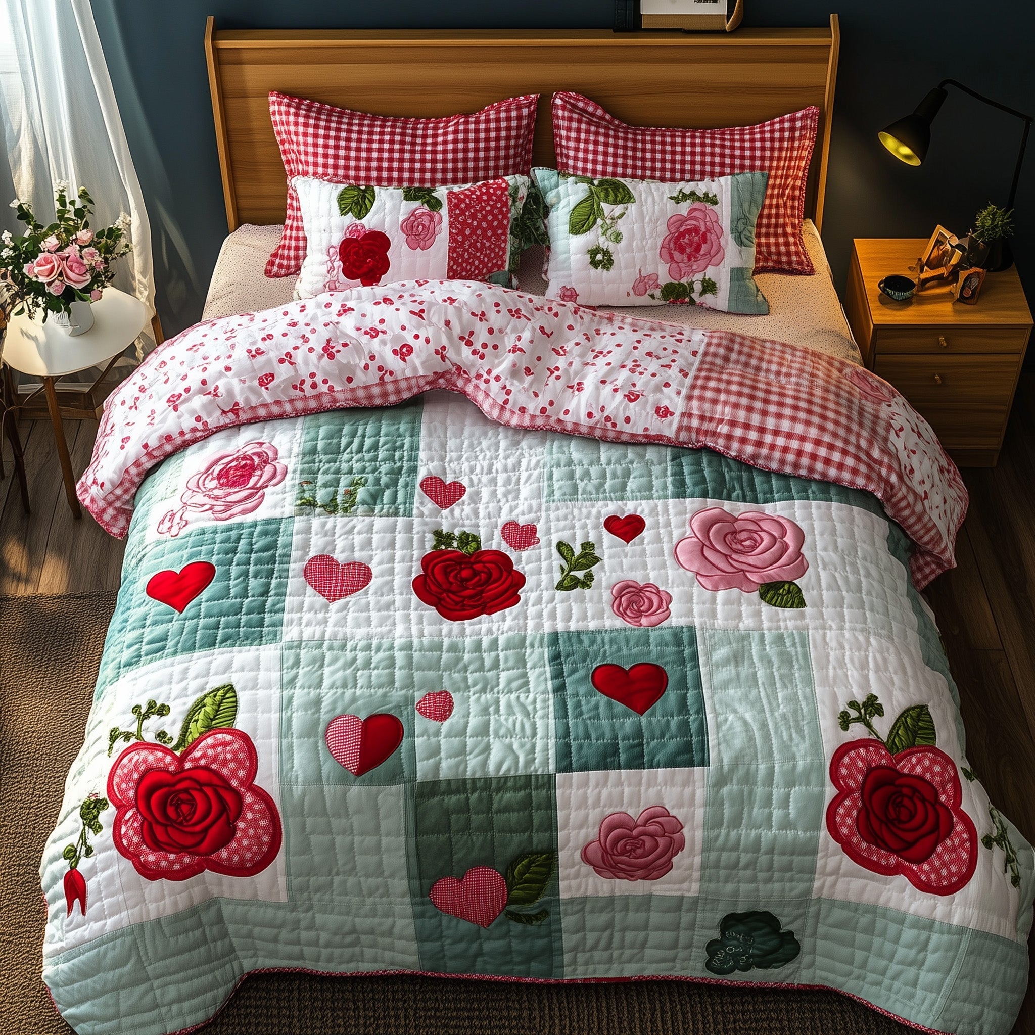 Shabby Chic Blooming Roses 3-Piece Quilted Bedding Set GFTOTL3325