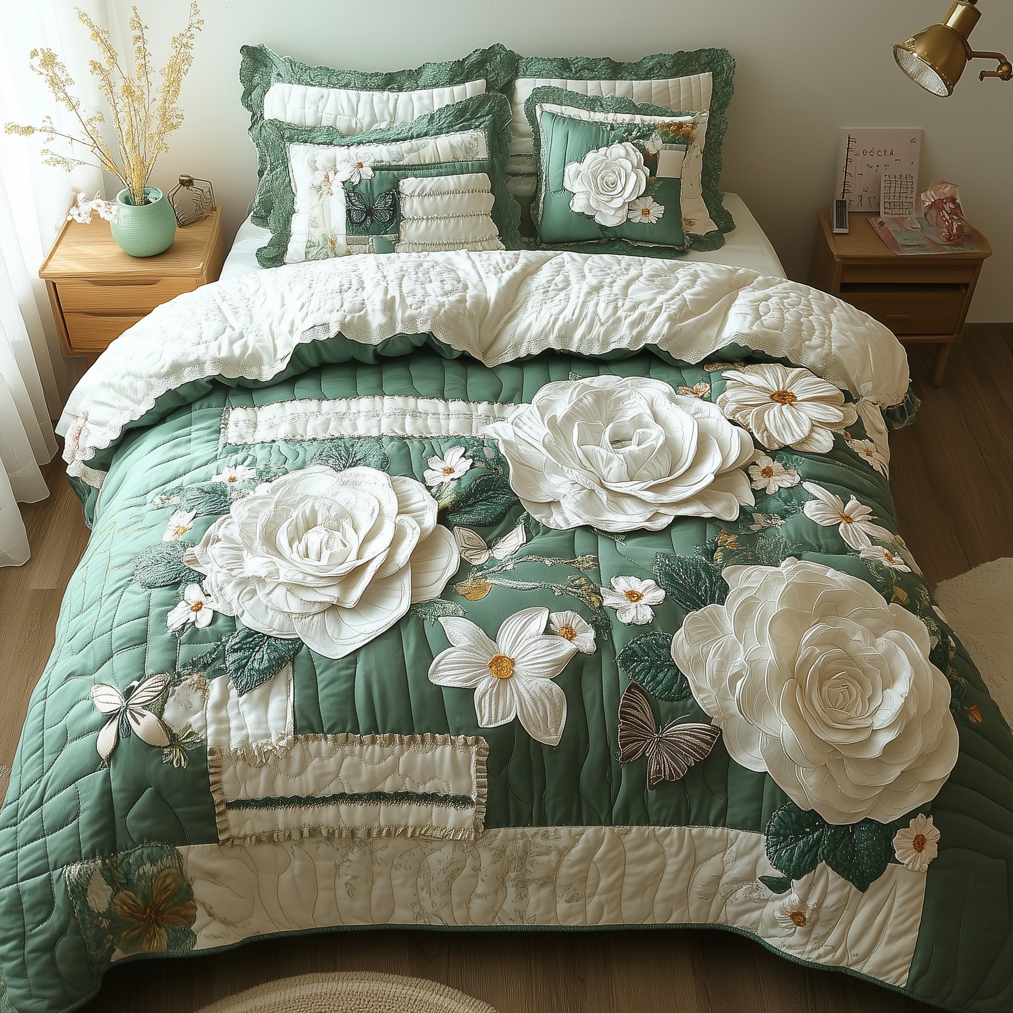 Elegant Blooming Spring 3-Piece Quilted Bedding Set GFTOTL3327