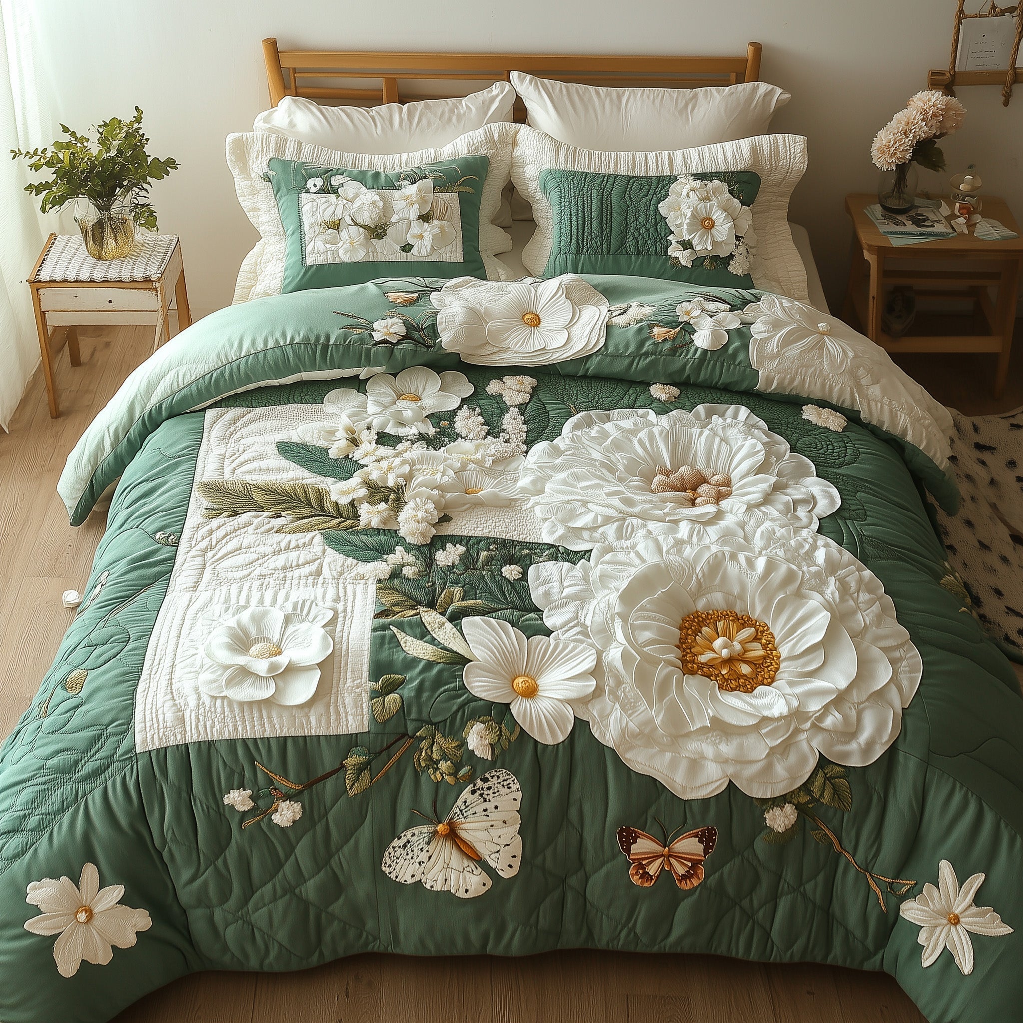 Elegant Blooming Spring 3-Piece Quilted Bedding Set GFTOTL3328