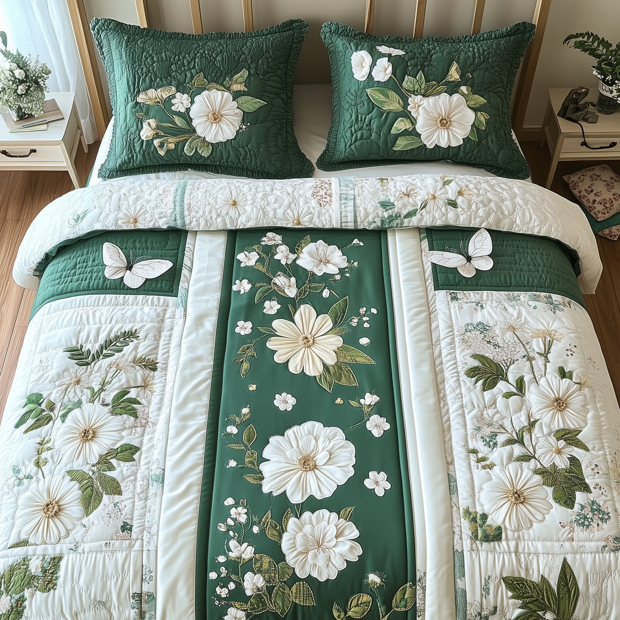 Elegant Blooming Spring 3-Piece Quilted Bedding Set GFTOTL3329