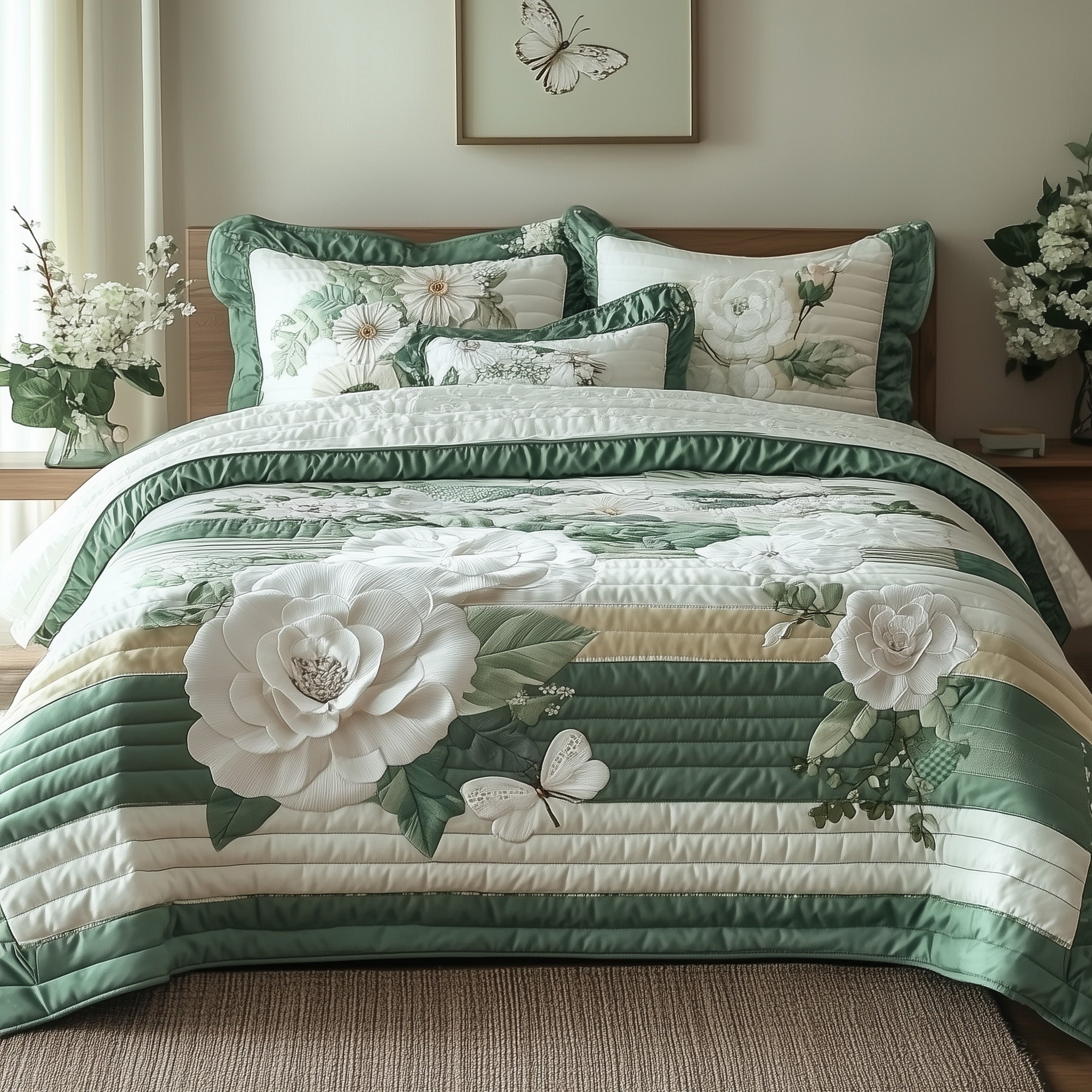 Elegant Blooming Spring 3-Piece Quilted Bedding Set GFTOTL3333