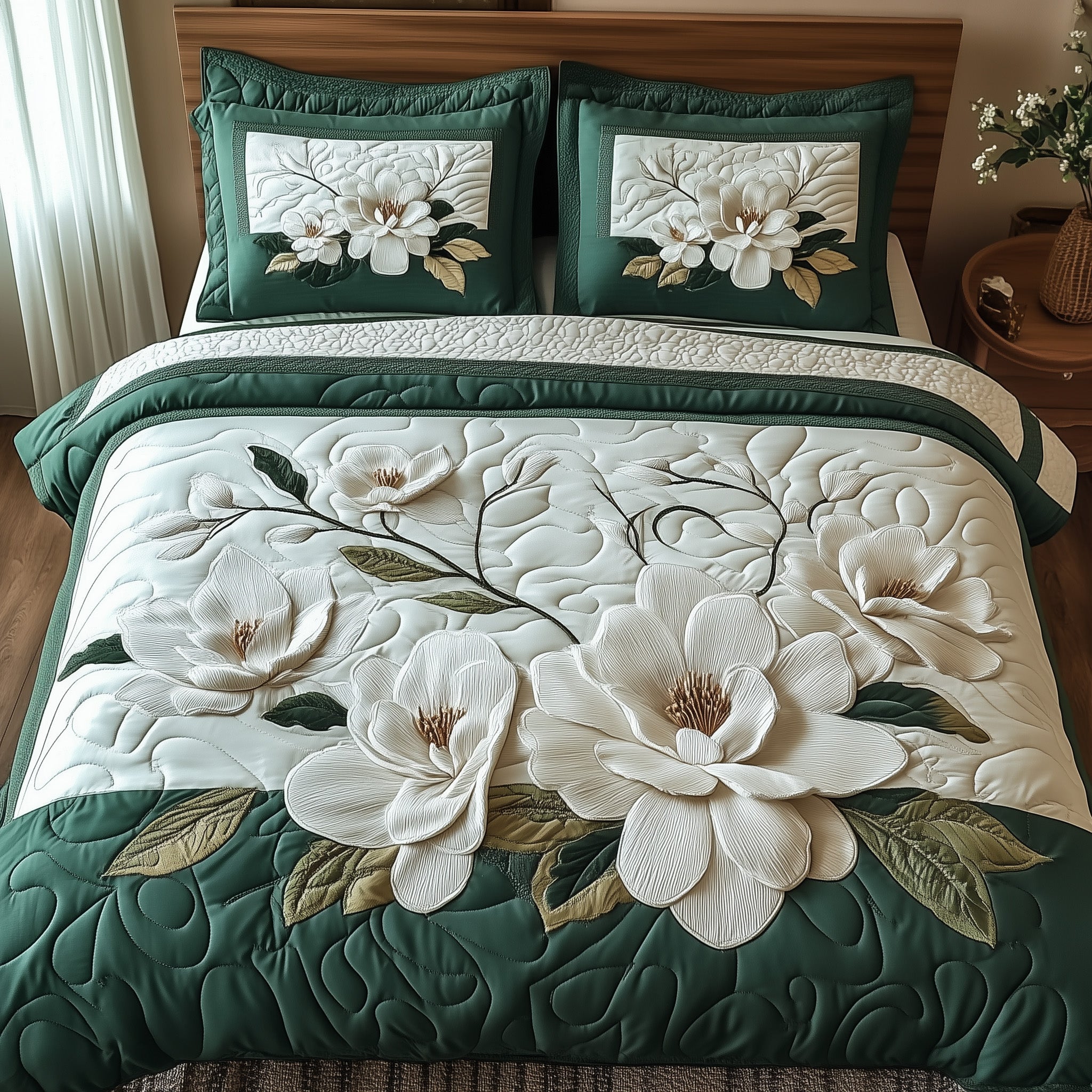 Elegant Blooming Magnolia 3-Piece Quilted Bedding Set GFTOTL3335